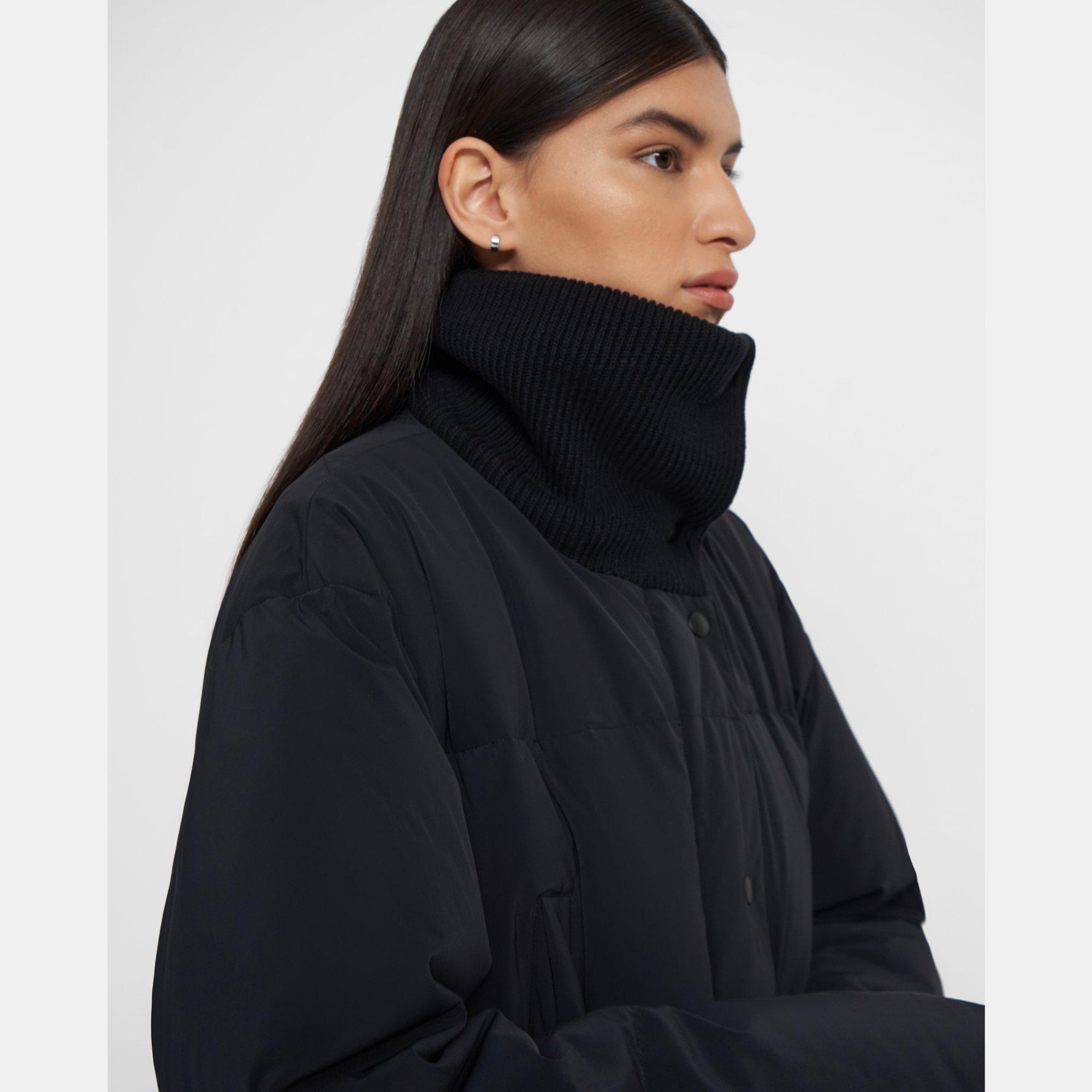 Knit-Collar Puffer Jacket in Paper Nylon