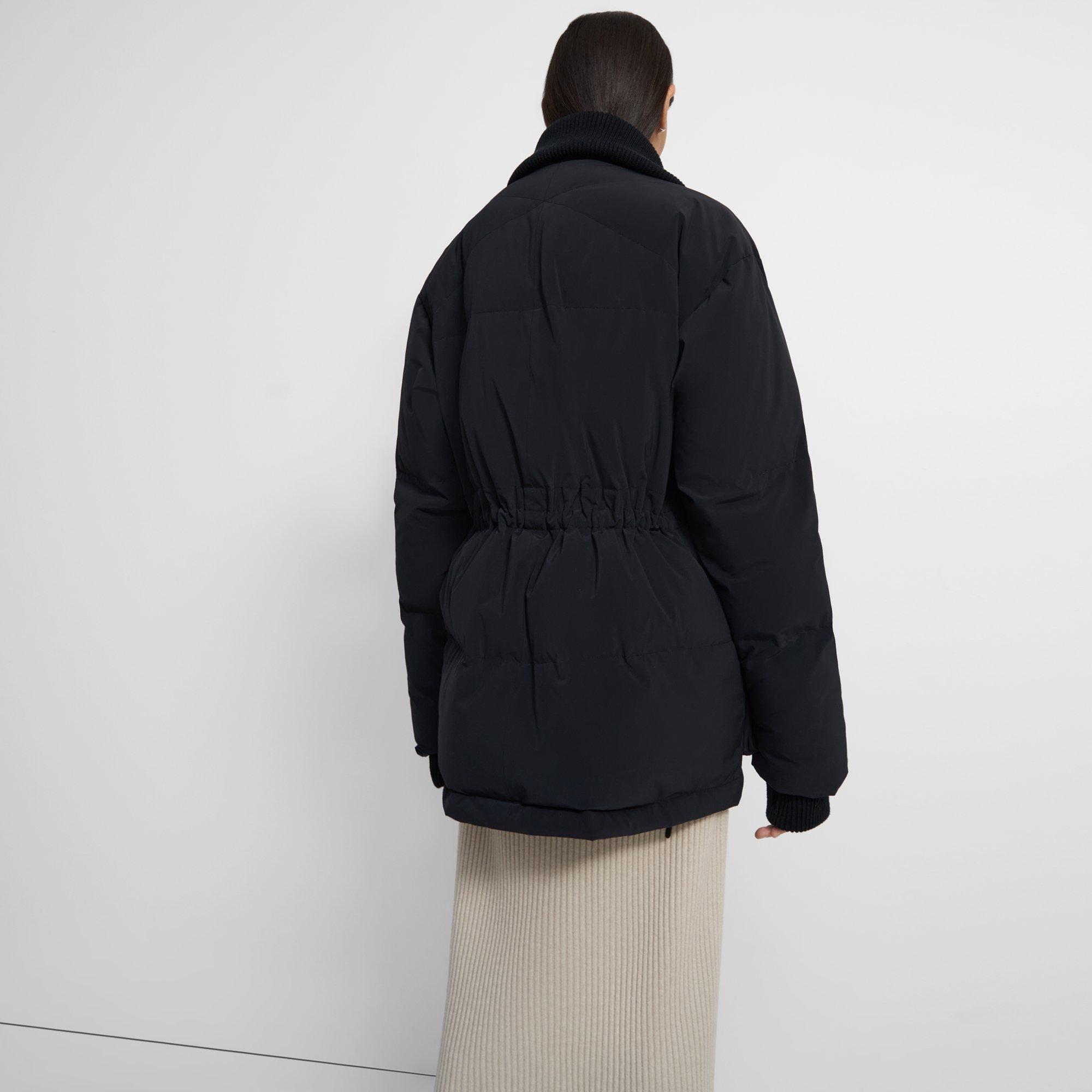 Knit-Collar Puffer Jacket in Paper Nylon