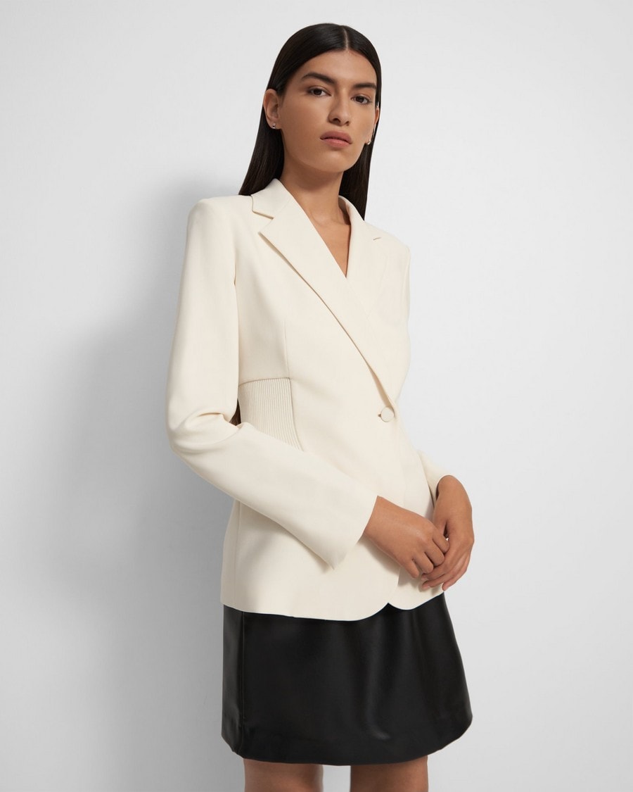 Ribbed-Waist  Blazer in Admiral Crepe