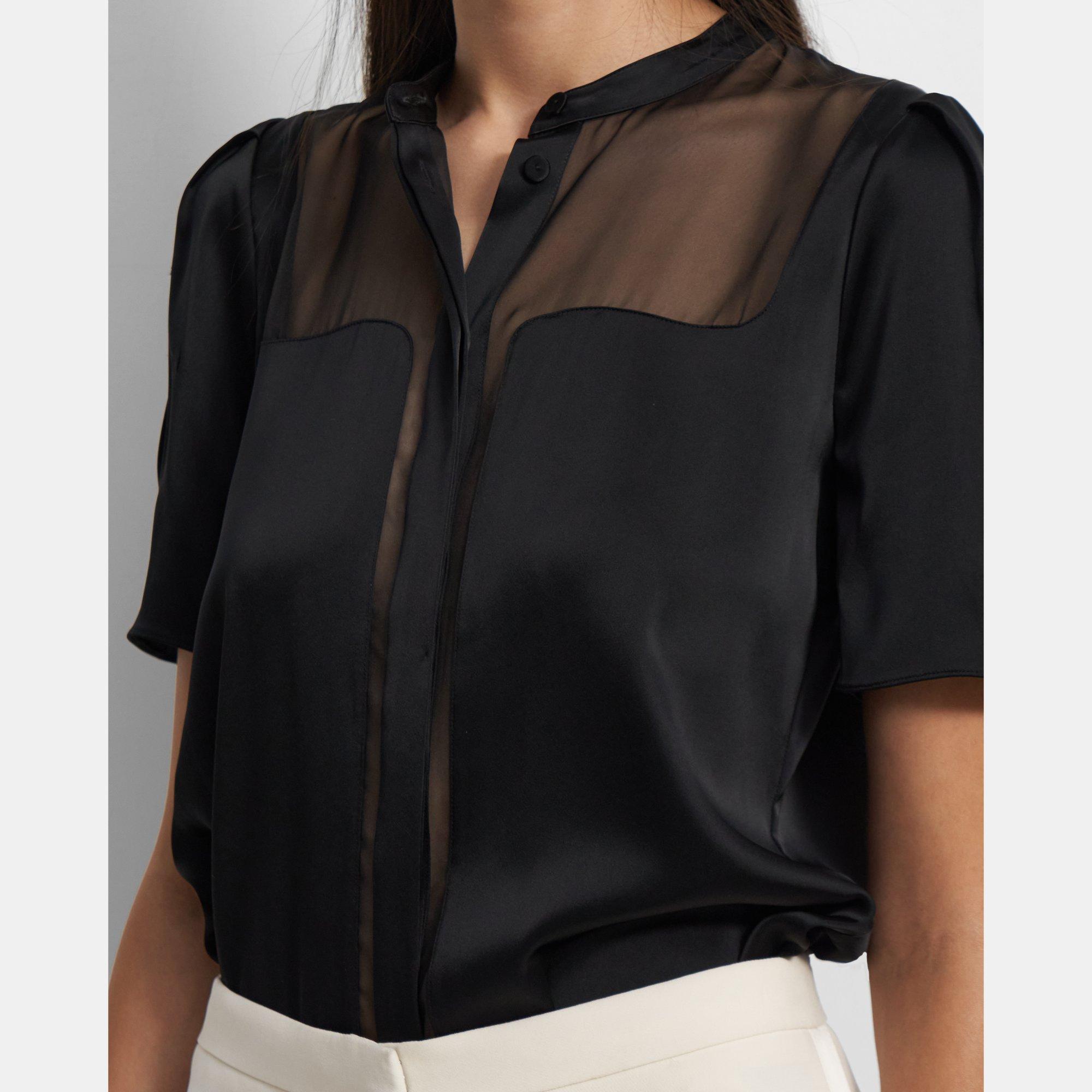 Womens ME+EM black Silk Semi-Sheer Blouse