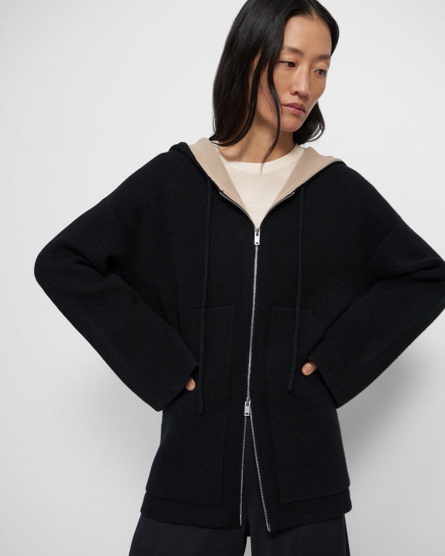 Hooded Jacket in Felted Wool-Cashmere
