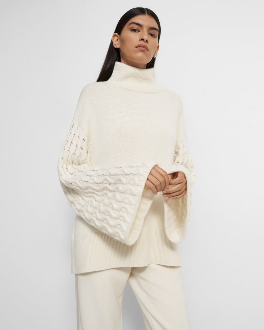Cable-Sleeve Pullover in Cashmere