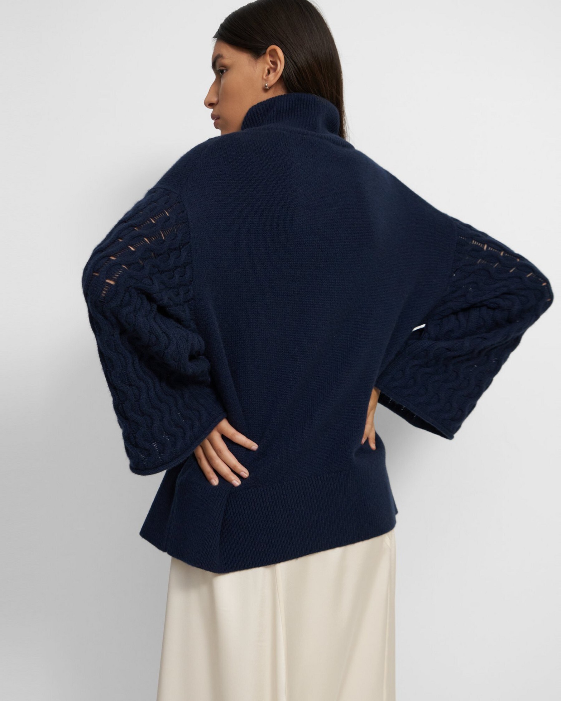 Cable-Sleeve Pullover in Cashmere