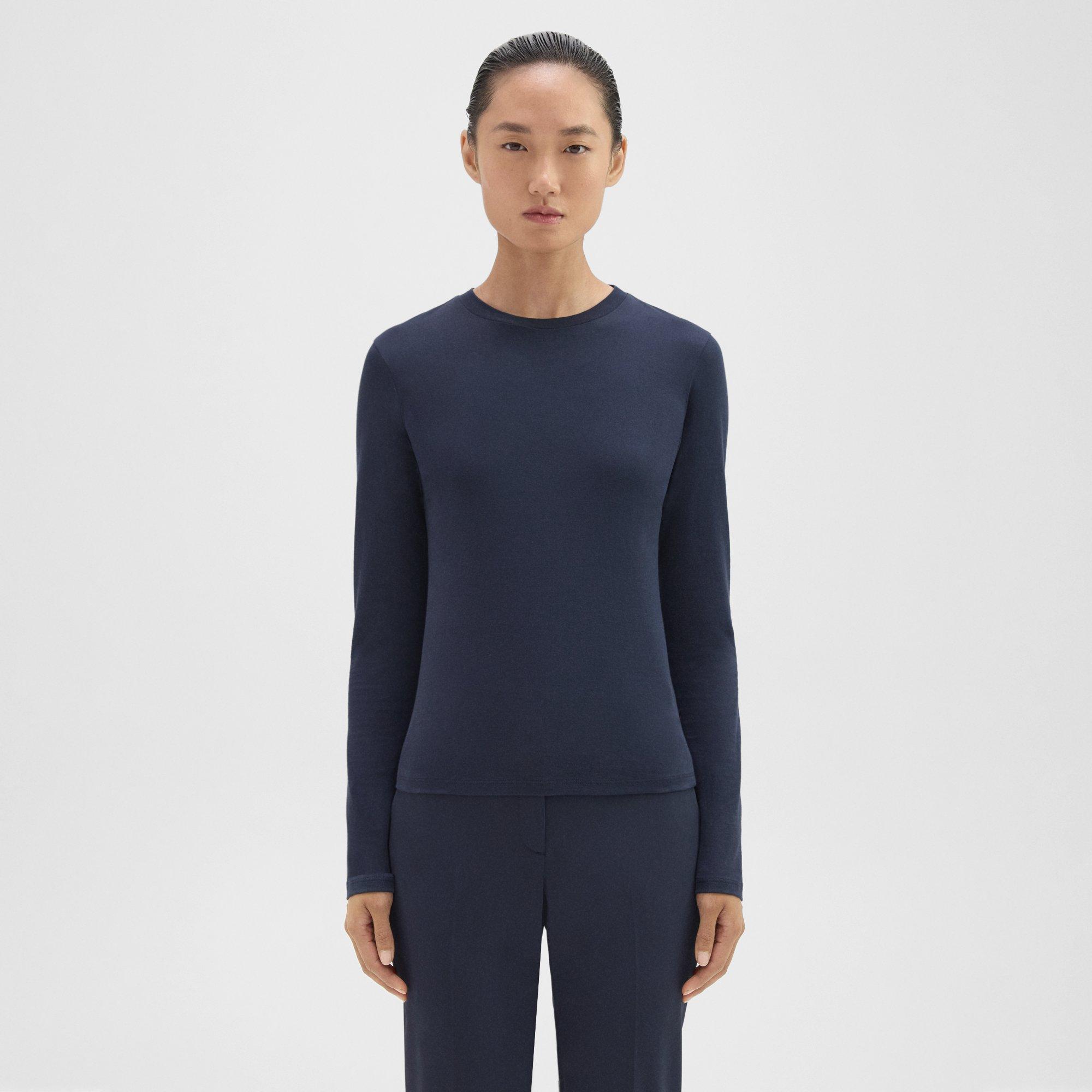 띠어리 Theory Tiny Long-Sleeve Tee in Organic Cotton,NOCTURNE NAVY