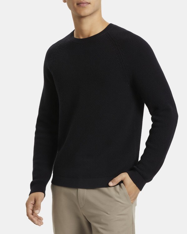 띠어리 맨 스웨터, 코튼 캐시미어 Theory Crewneck Sweater in Cotton-Cashmere,BLACK