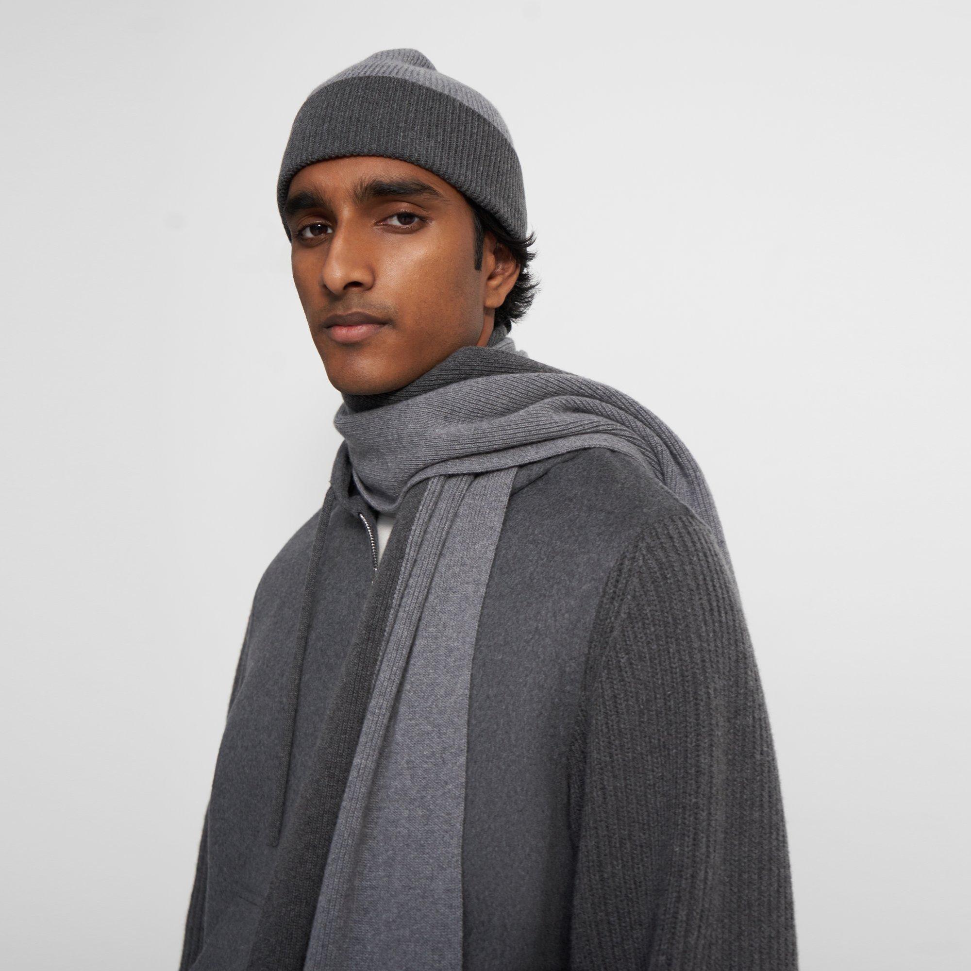 Two-Tone Beanie in Wool-Cashmere