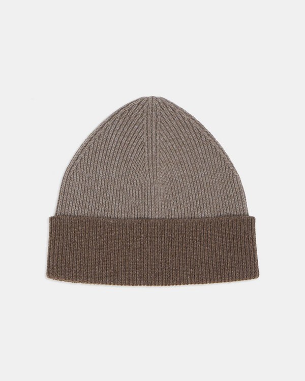 Two-Tone Beanie in Wool-Cashmere