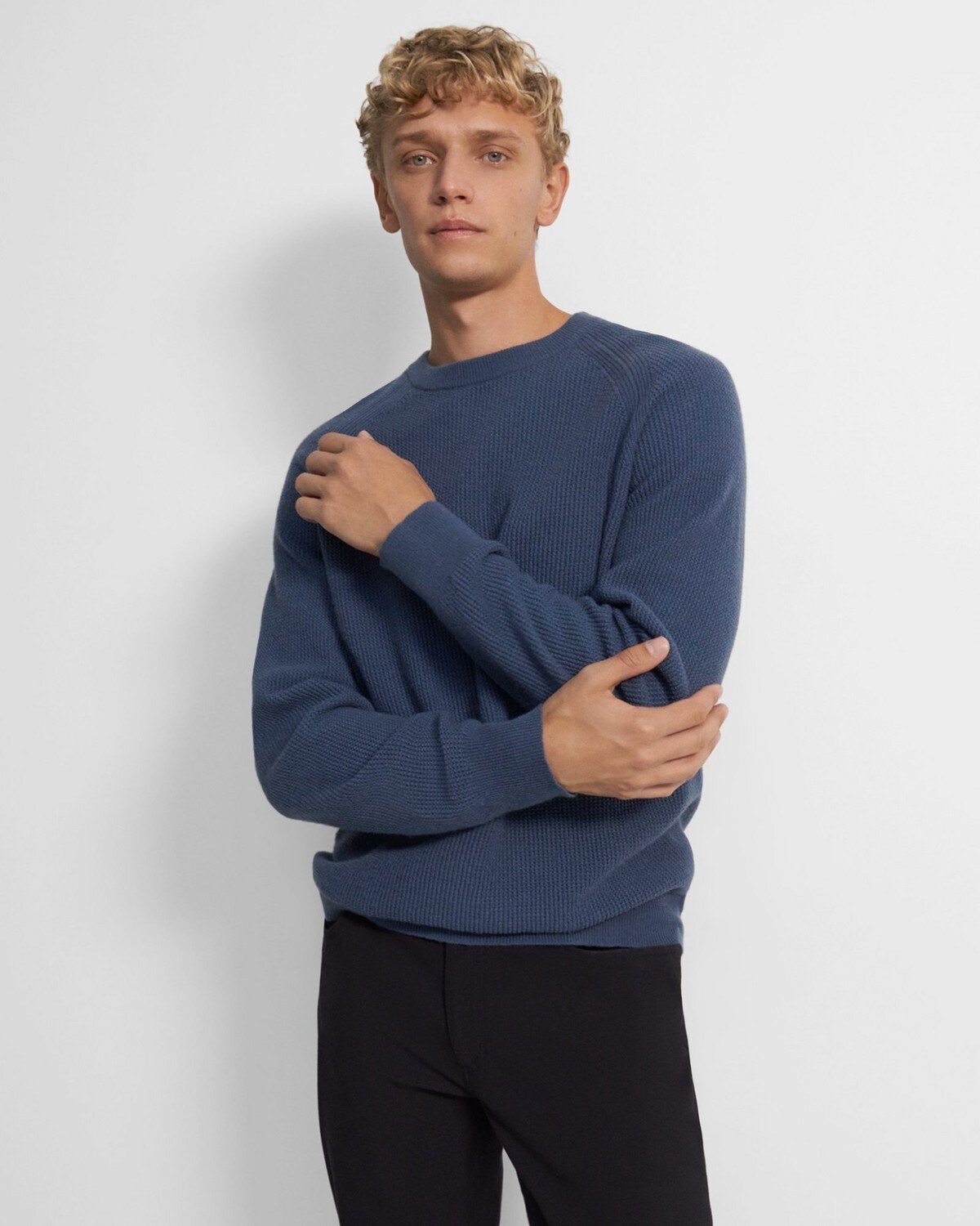 Crewneck Sweater in Waffle-Knit Cashmere
