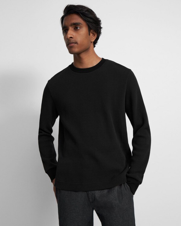 Crewneck Sweater in Waffle-Knit Cotton
