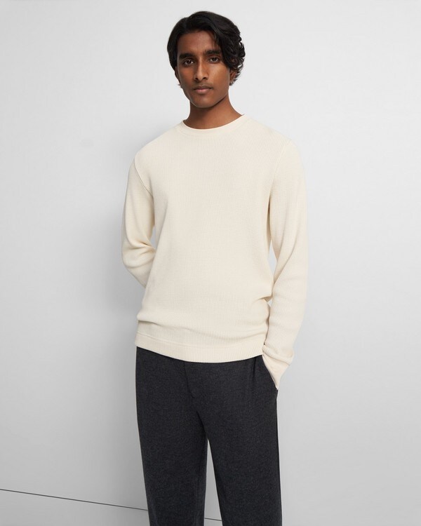 Crewneck Sweater in Waffle-Knit Cotton