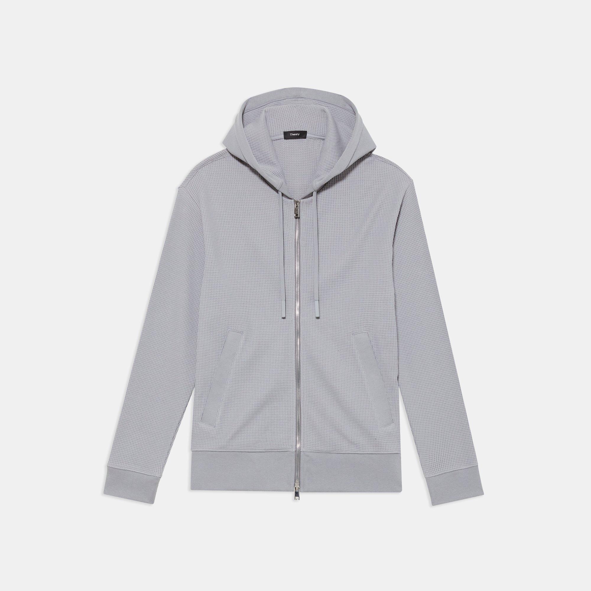Full-Zip Hoodie in Waffle-Knit Cotton