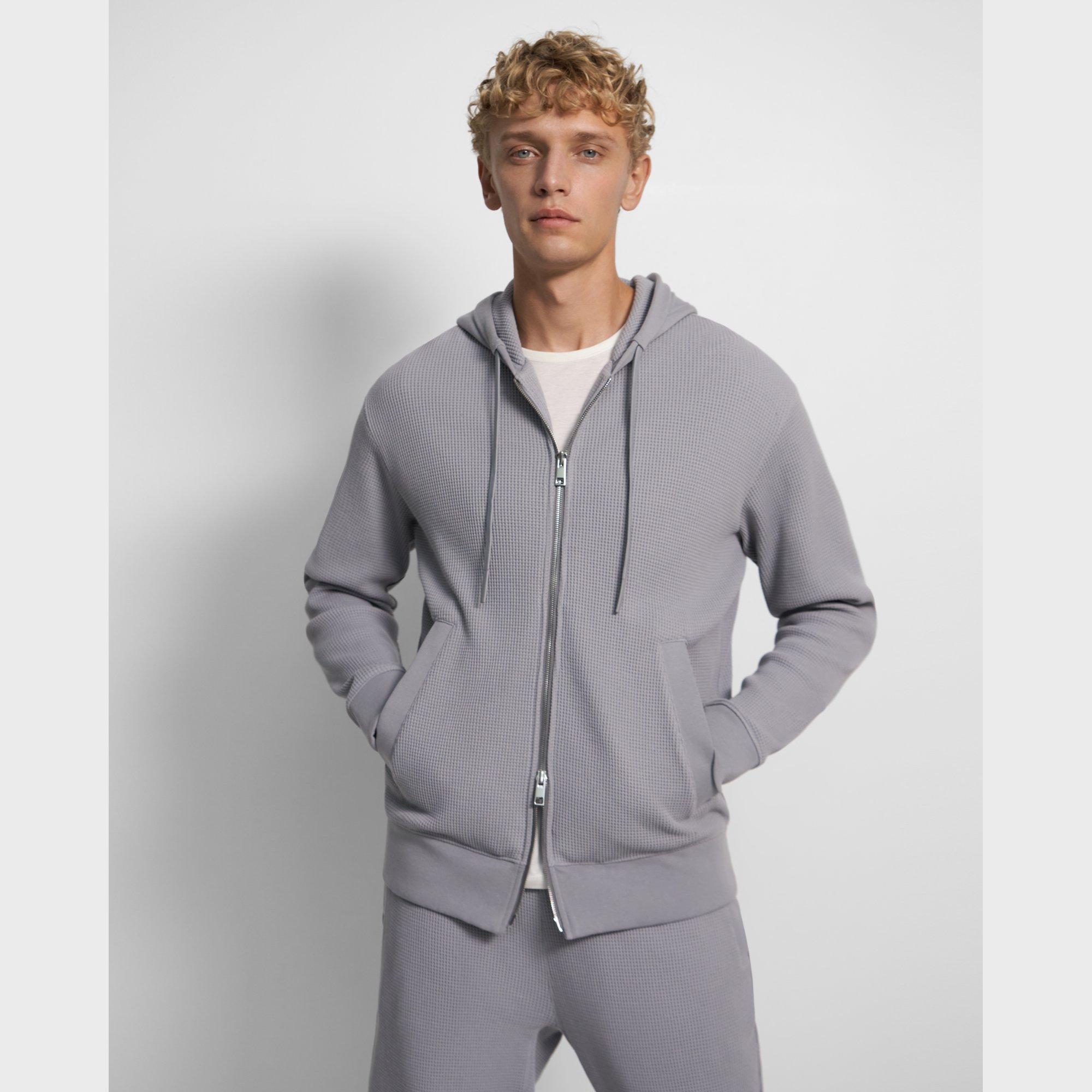 Full-Zip Hoodie in Waffle-Knit Cotton