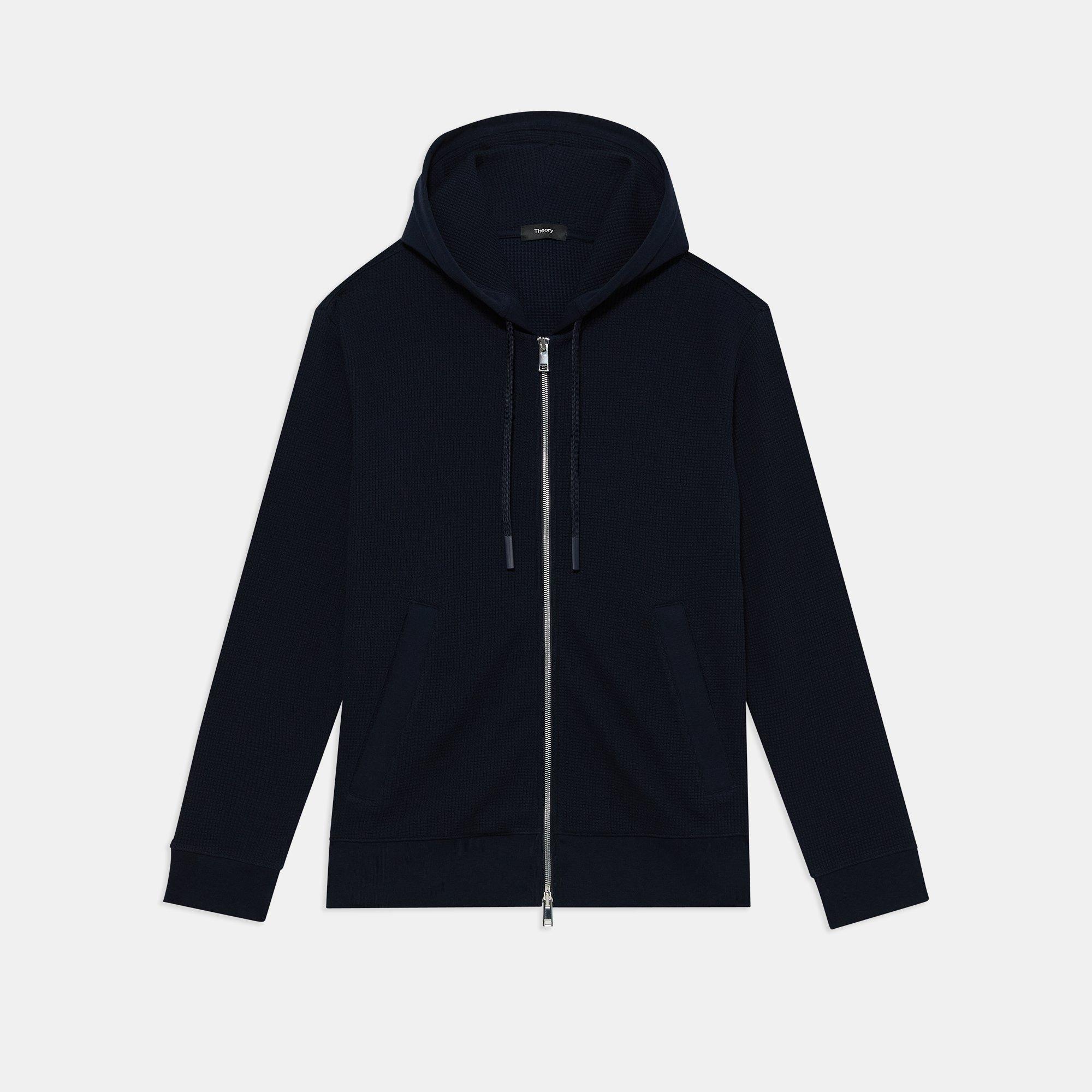 Kapuzenpullover mit durchgehendem Reißverschluss aus Baumwollstrick mit Waffelstruktur