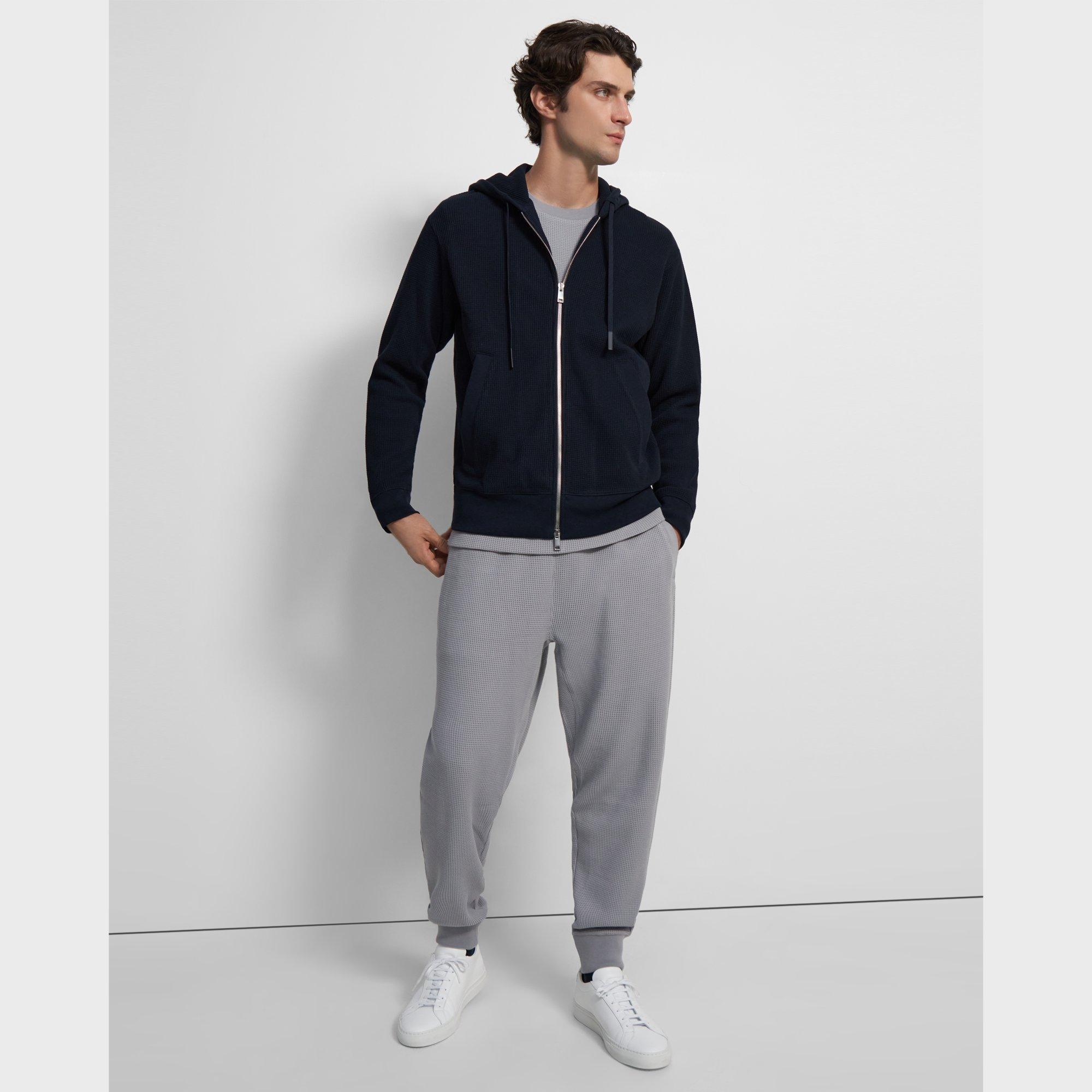 Kapuzenpullover mit durchgehendem Reißverschluss aus Baumwollstrick mit Waffelstruktur