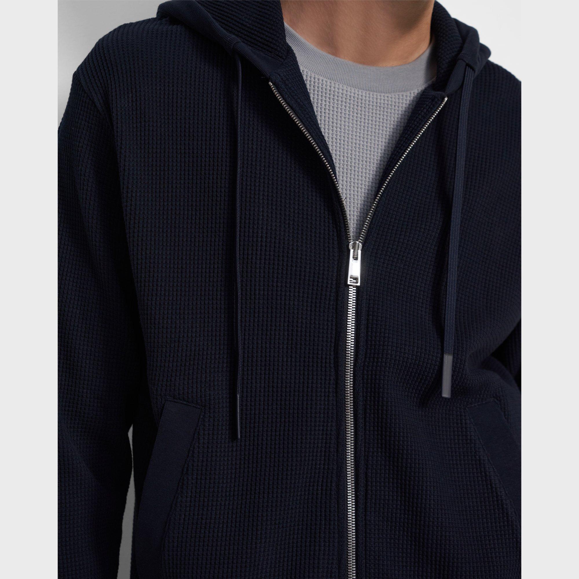 Kapuzenpullover mit durchgehendem Reißverschluss aus Baumwollstrick mit Waffelstruktur