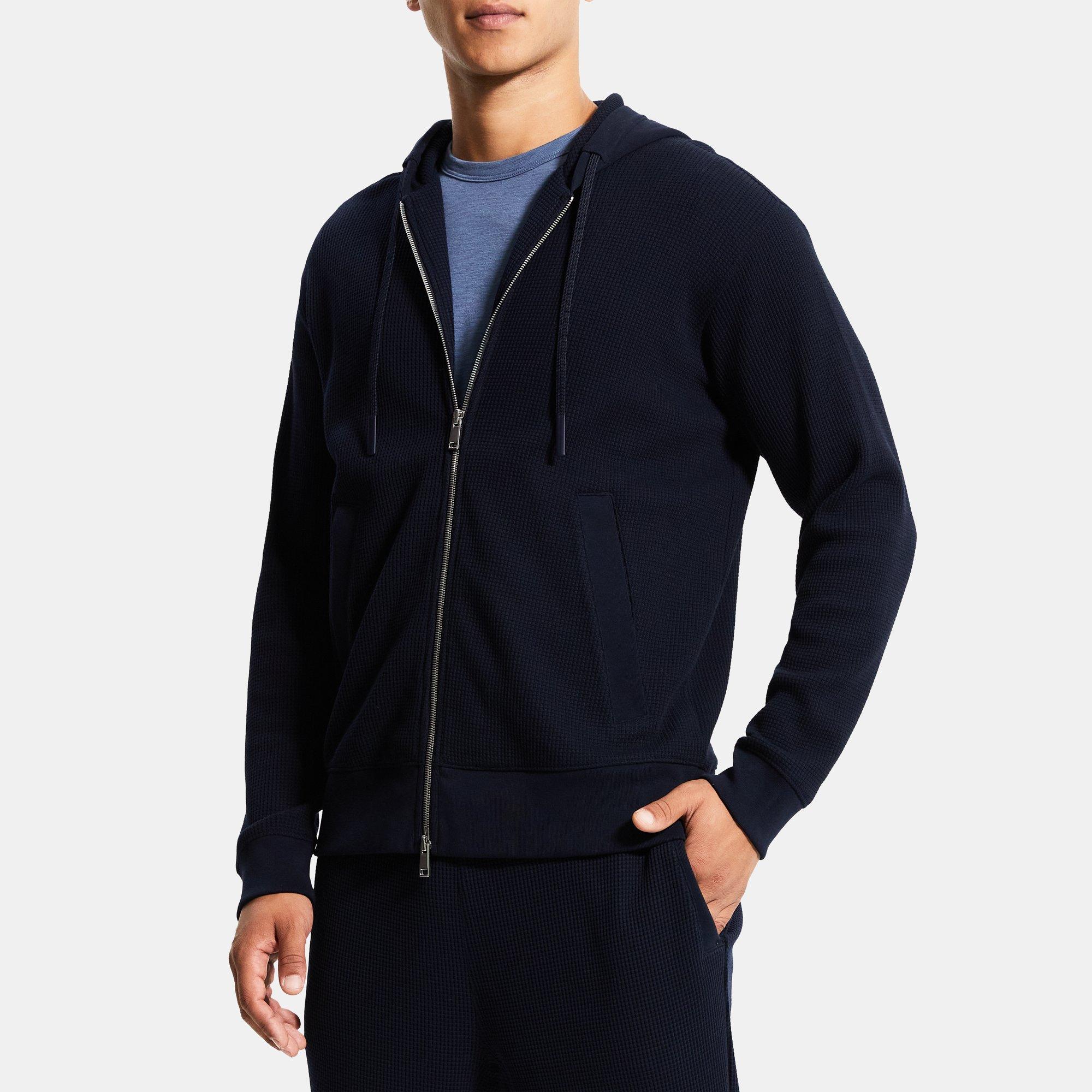 Kapuzenpullover mit durchgehendem Reißverschluss aus Baumwollstrick mit Waffelstruktur