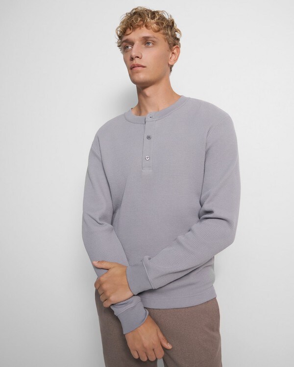 Henley Shirt in Waffle-Knit Cotton