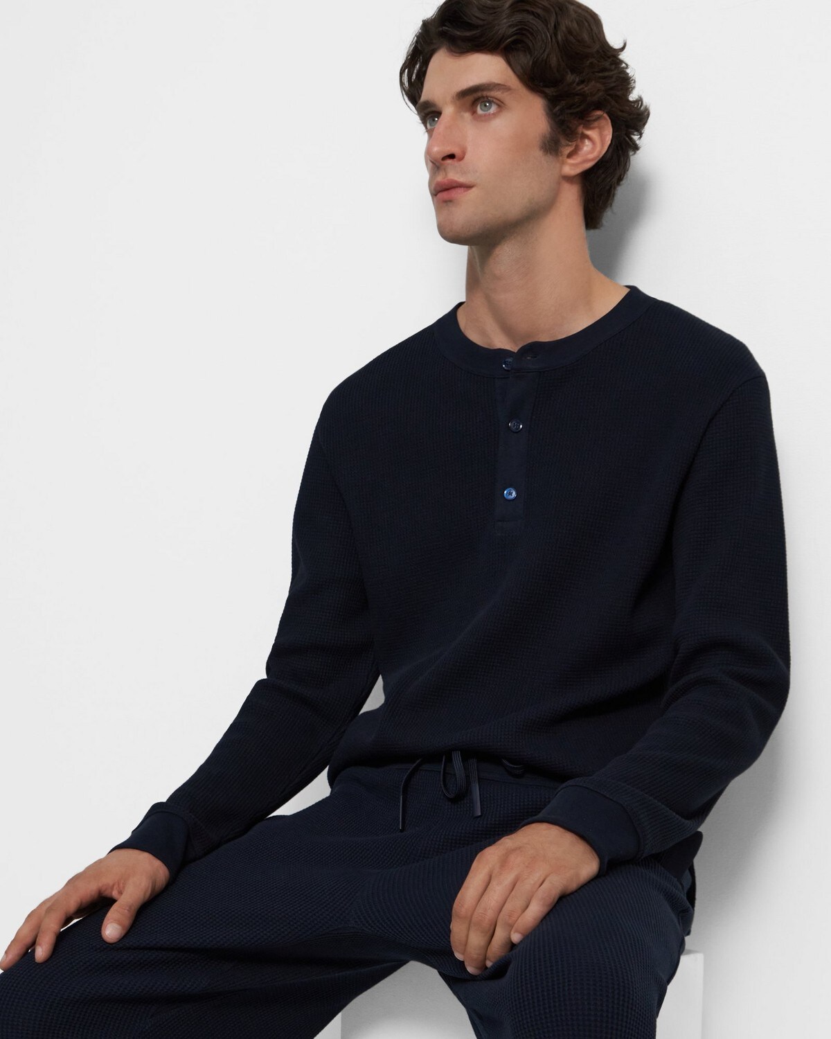 Henley Shirt in Waffle-Knit Cotton