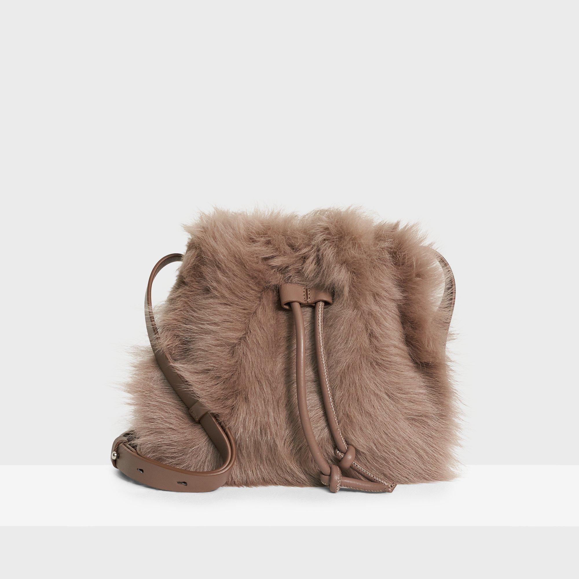 Micro Bucket Bag in Shearling