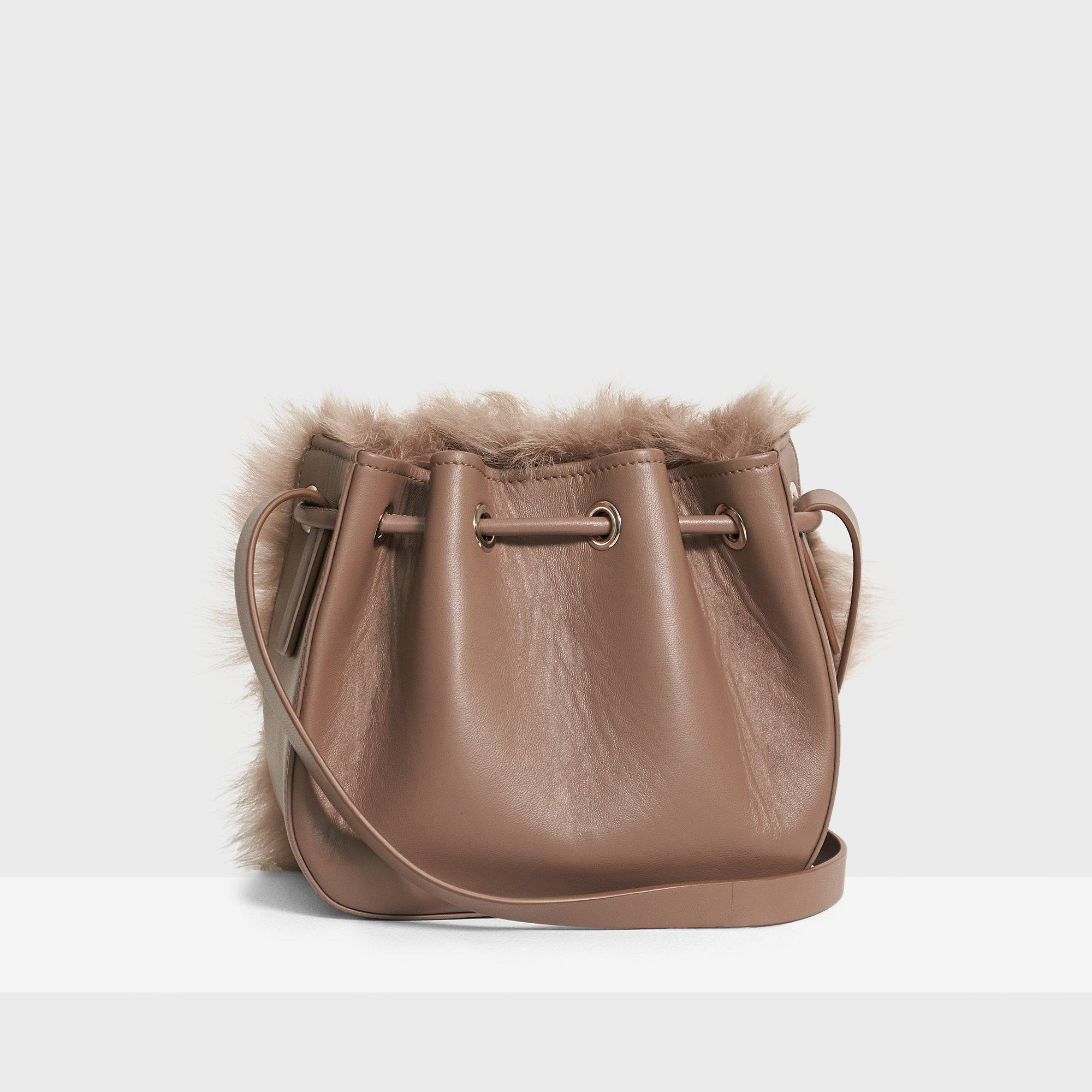 Micro Bucket Bag in Shearling