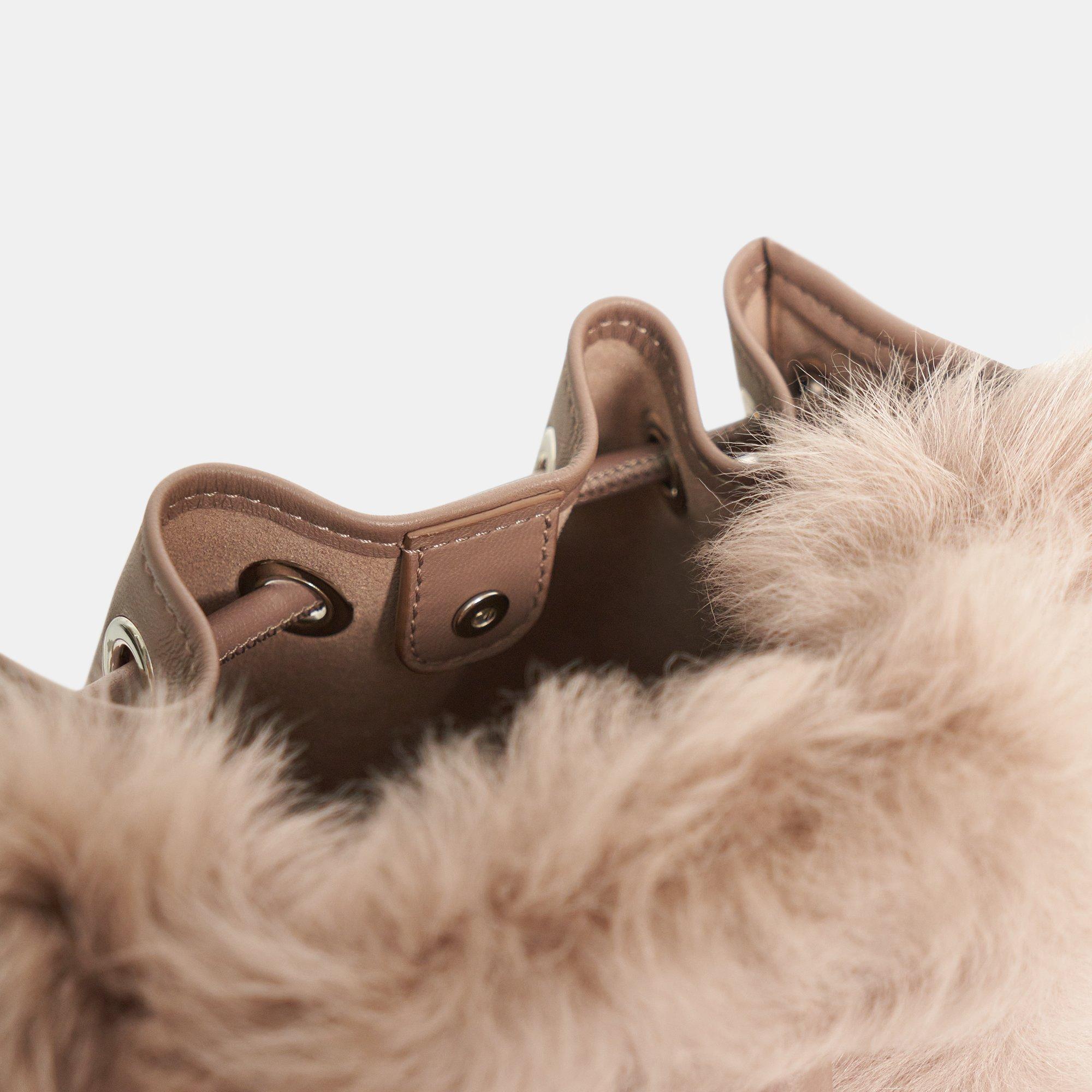 Micro Bucket Bag in Shearling