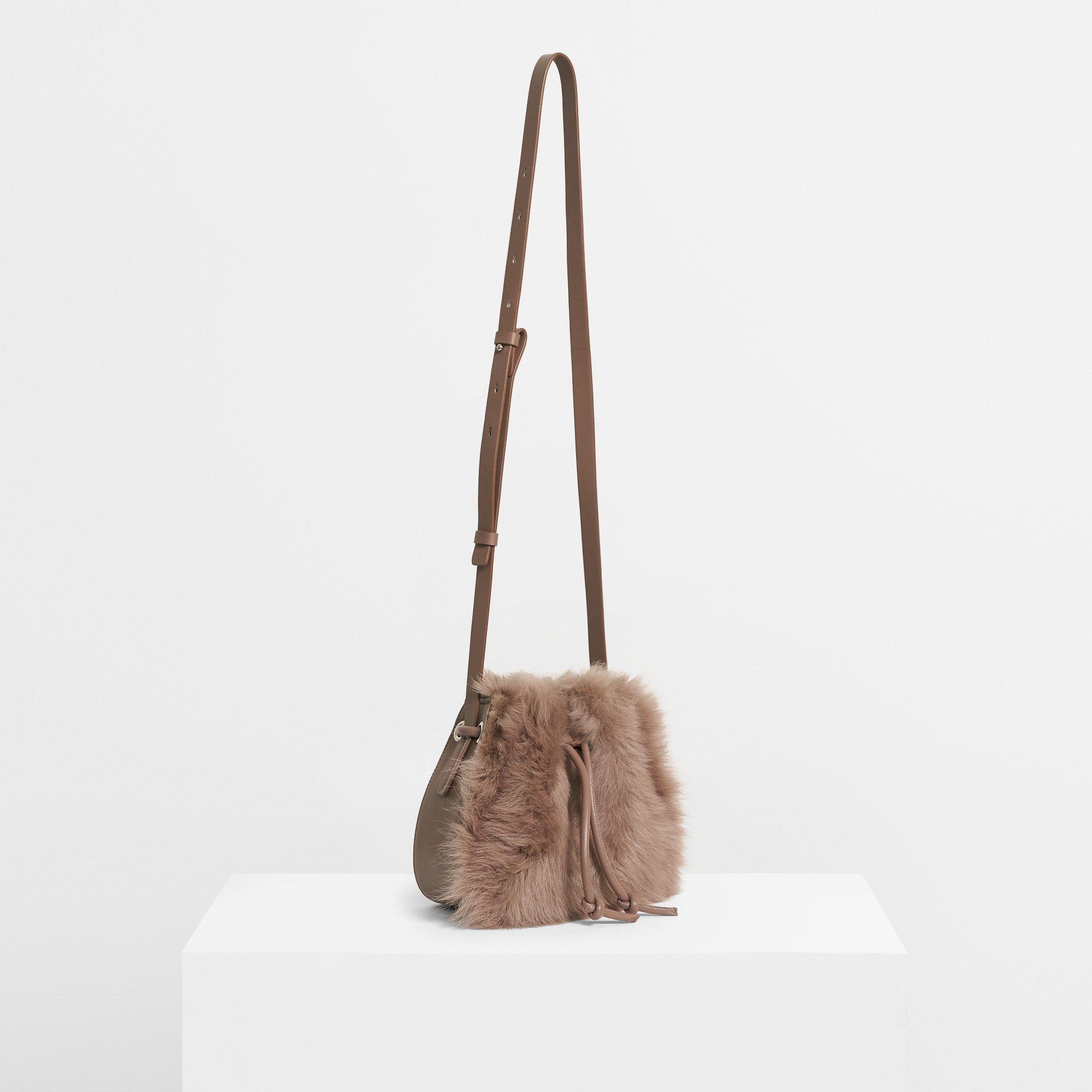 Micro Bucket Bag in Shearling