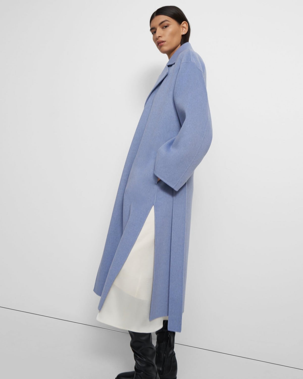 띠어리 랩 코트 Theory Wrap Coat in Double-Face Wool-Cashmere,CORNFLOWER MELANGE