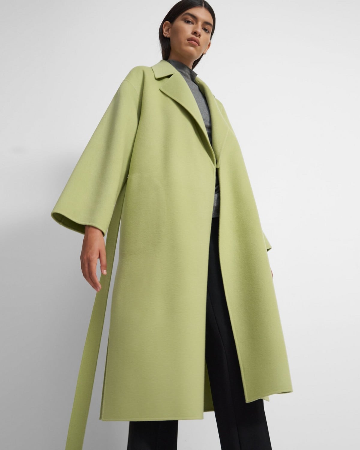 띠어리 랩 코트 Theory Wrap Coat in Double-Face Wool-Cashmere,PALE LIME