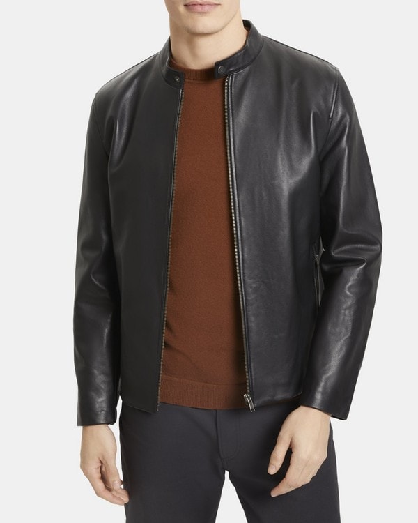 띠어리 맨 가죽 자켓 Theory Zip Jacket in Leather,BLACK