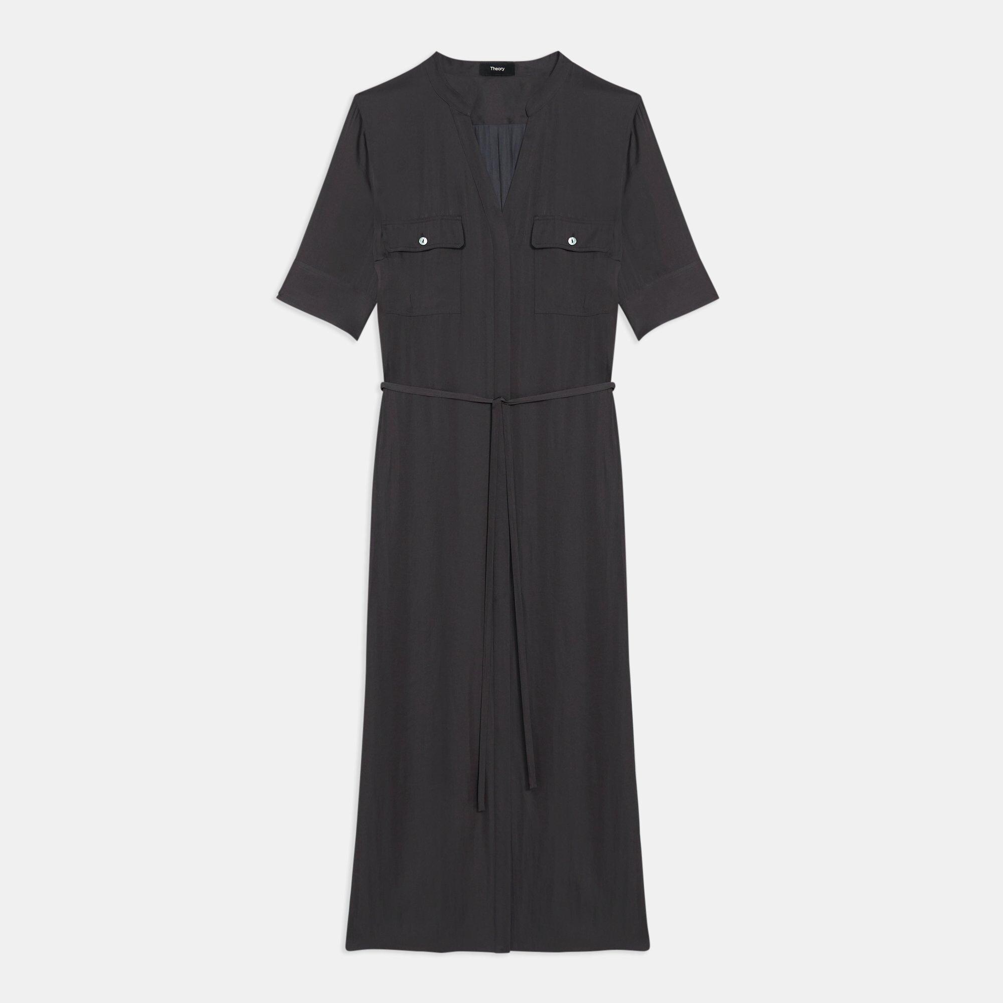 Maxi Shirt Dress in Crushed Satin