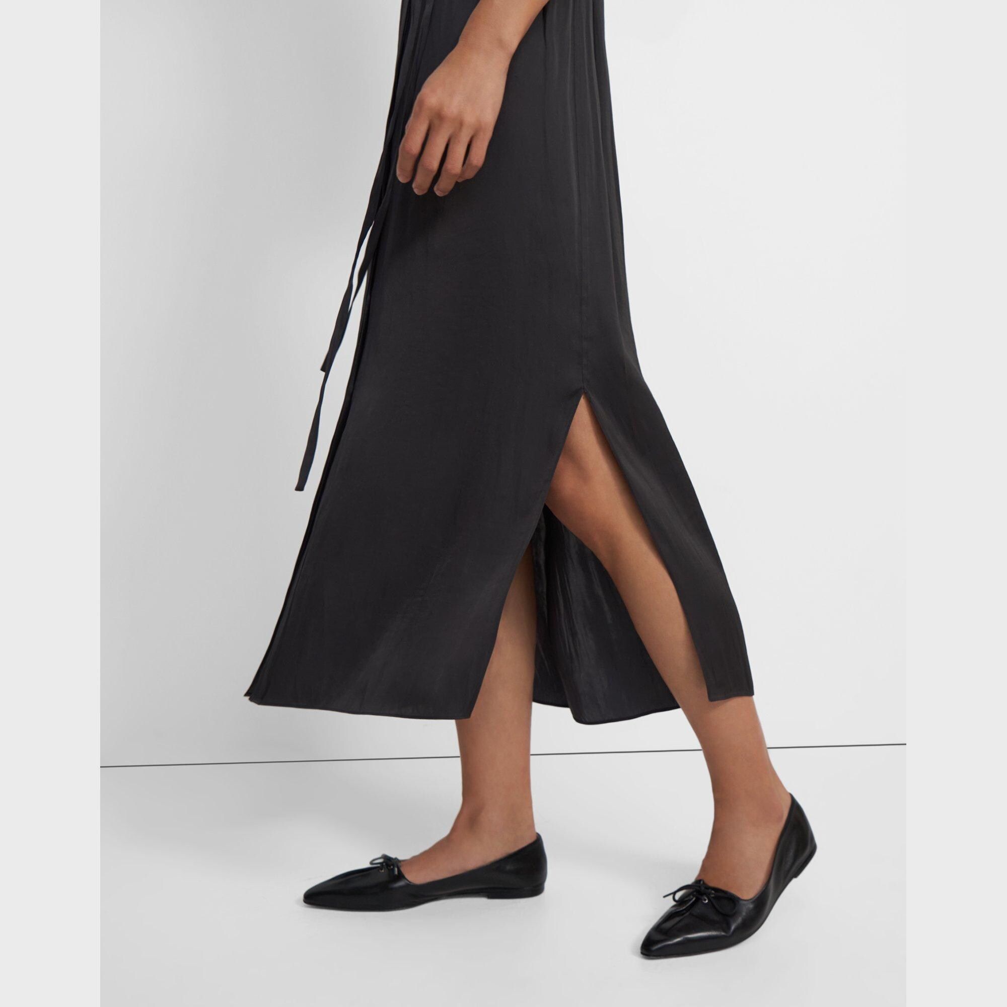 Maxi Shirt Dress in Crushed Satin