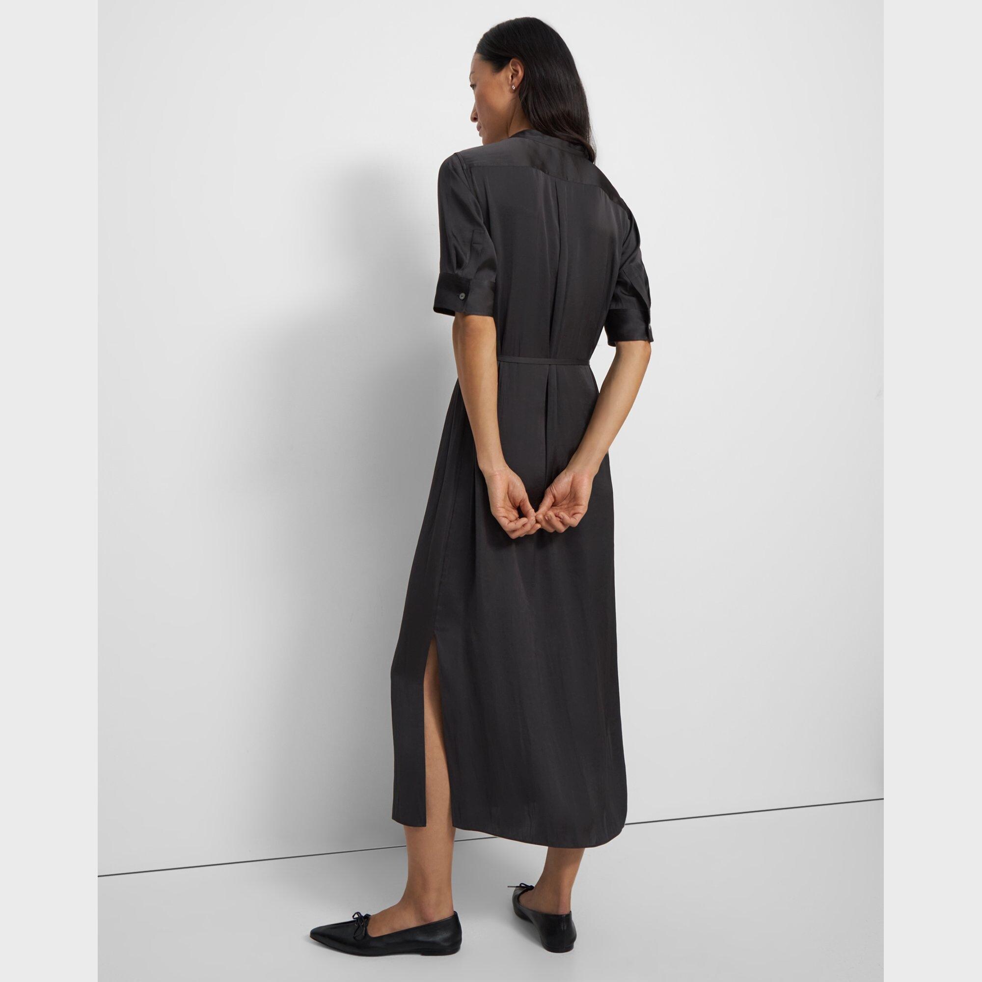 Crushed Satin Maxi Shirt Dress | Theory