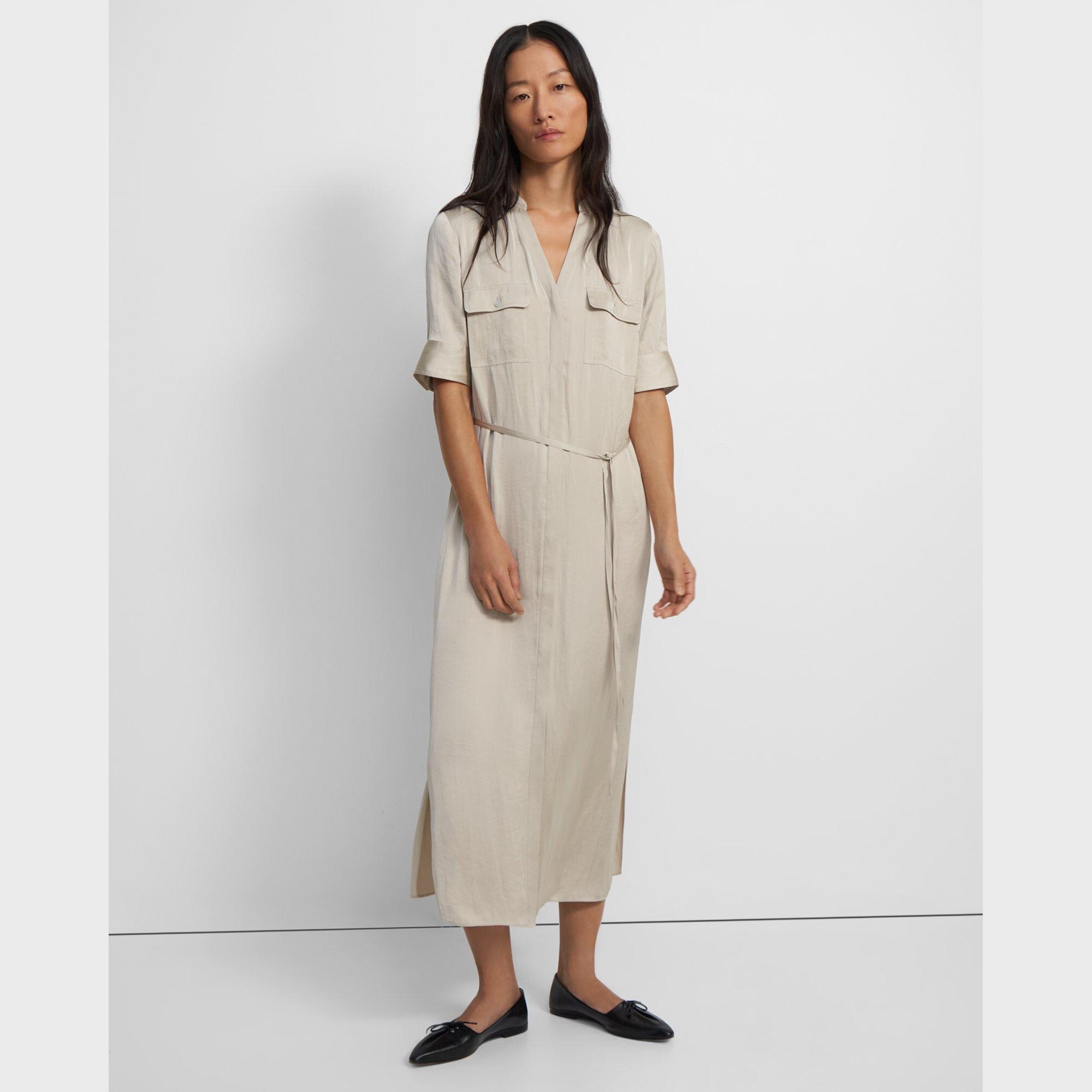 Maxi Shirt Dress in Crushed Satin