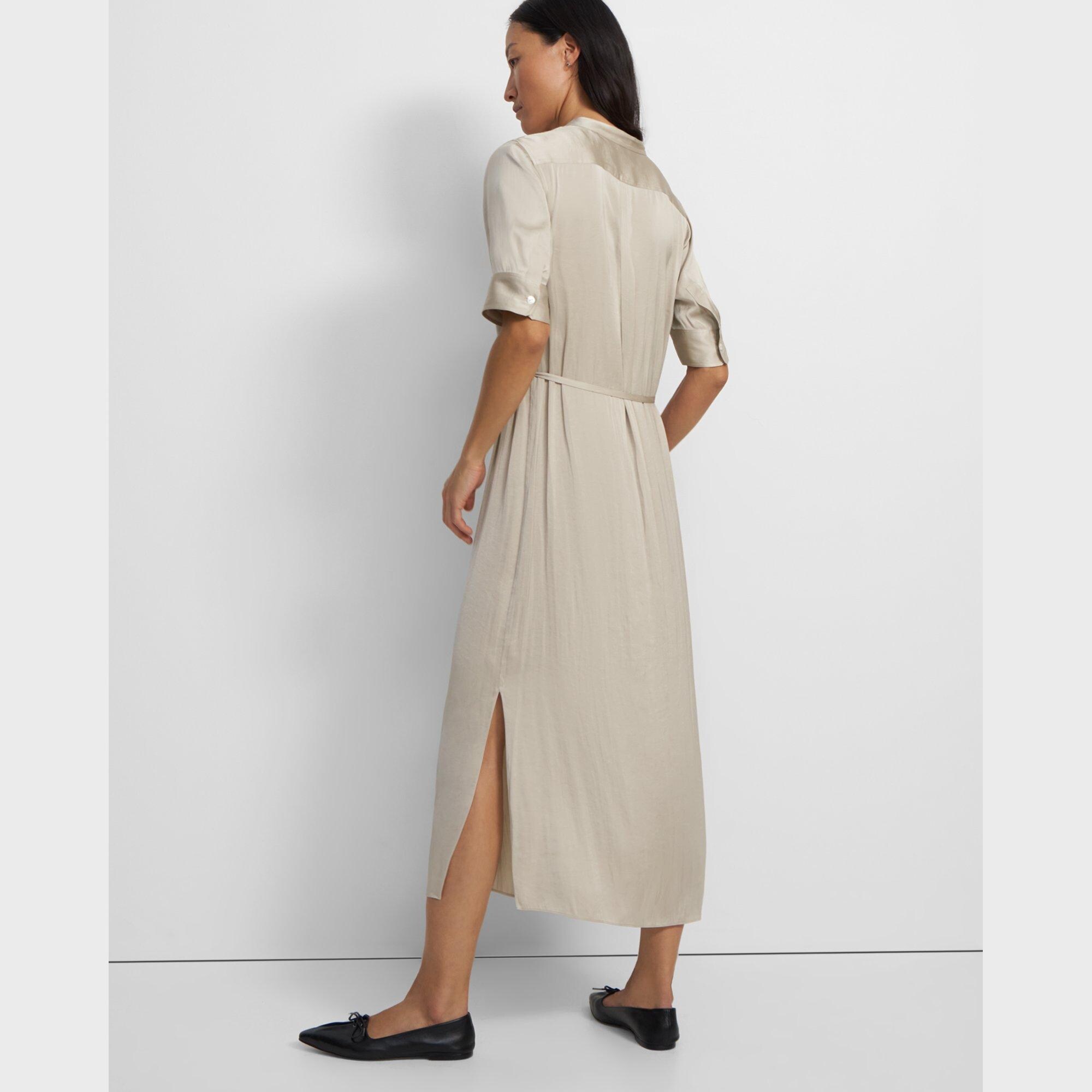 Maxi Shirt Dress in Crushed Satin