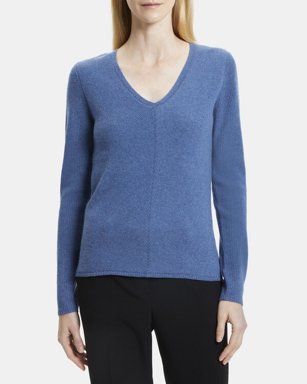 Ribbed V-Neck Sweater in Cashmere