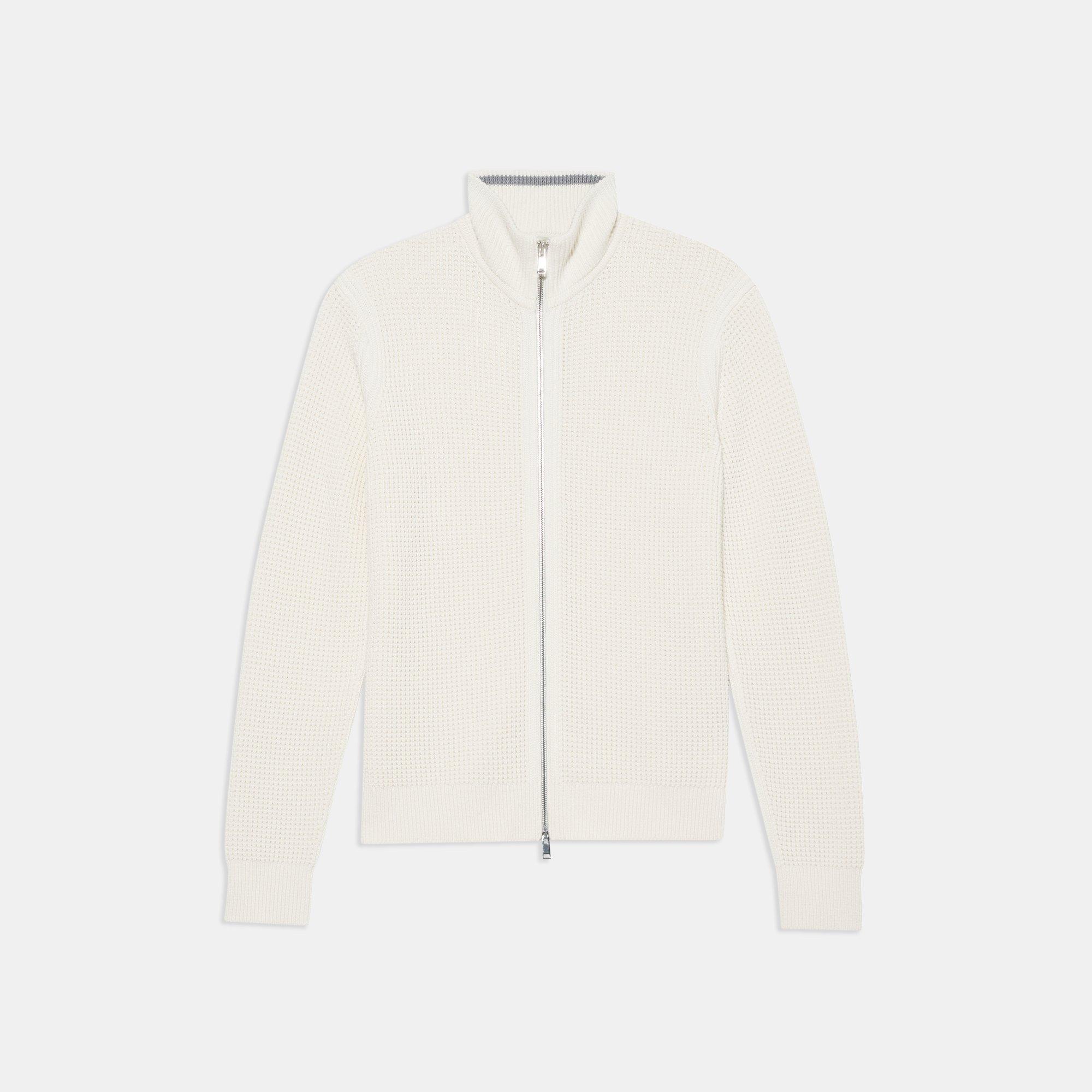 Full-Zip Sweater in Waffle Cotton-Cashmere