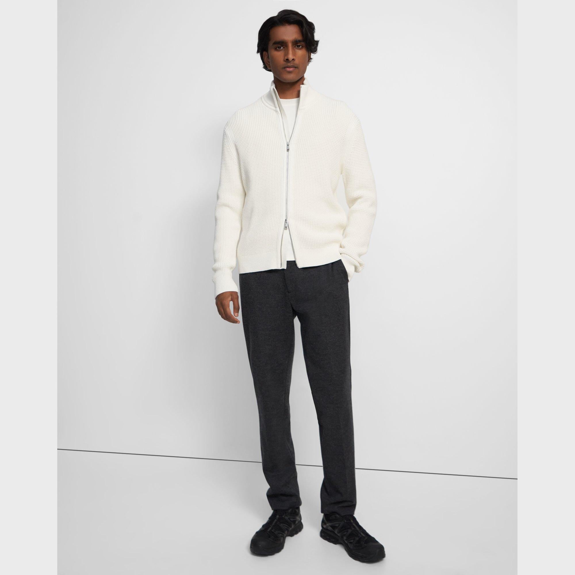 Full-Zip Sweater in Waffle Cotton-Cashmere