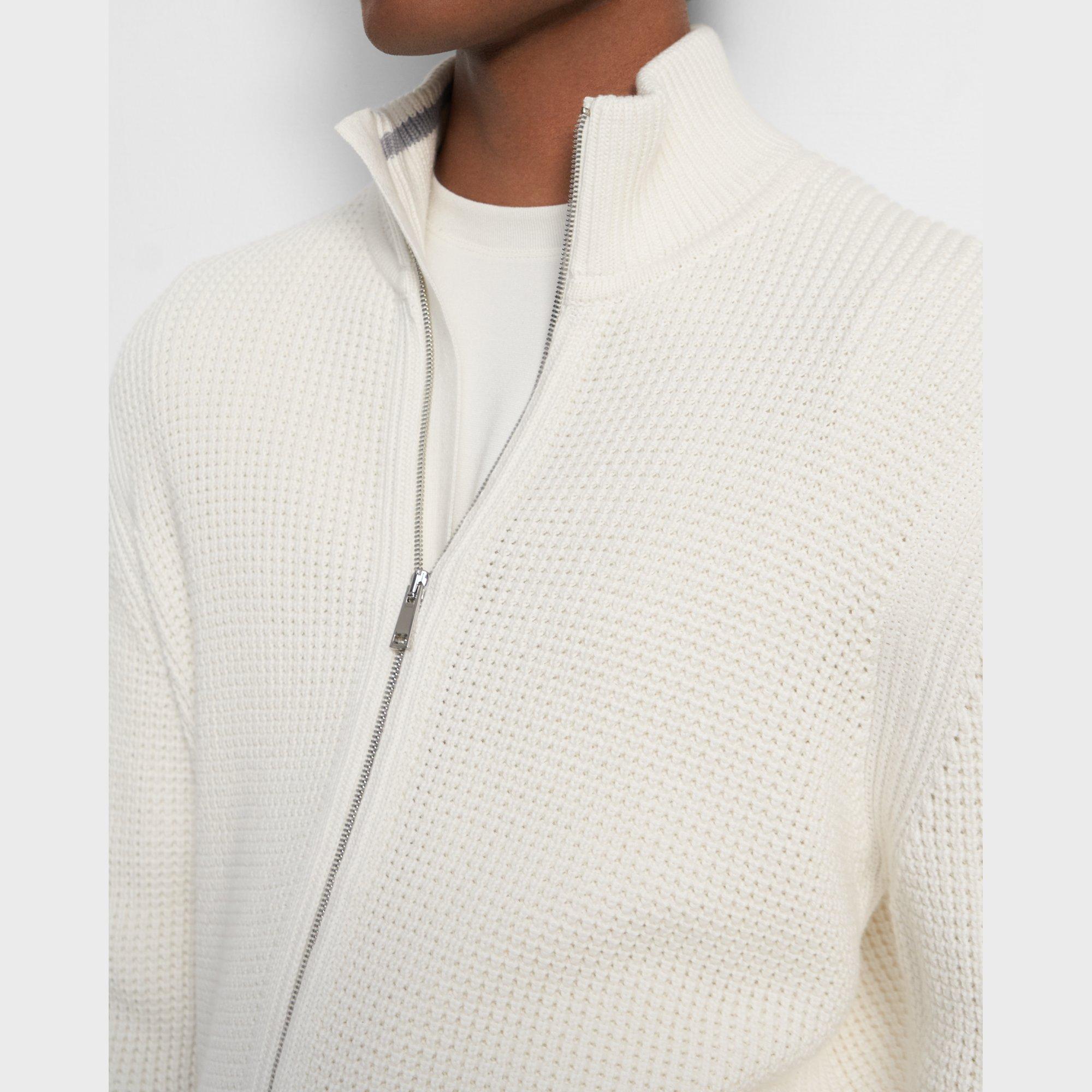 Full-Zip Sweater in Waffle Cotton-Cashmere