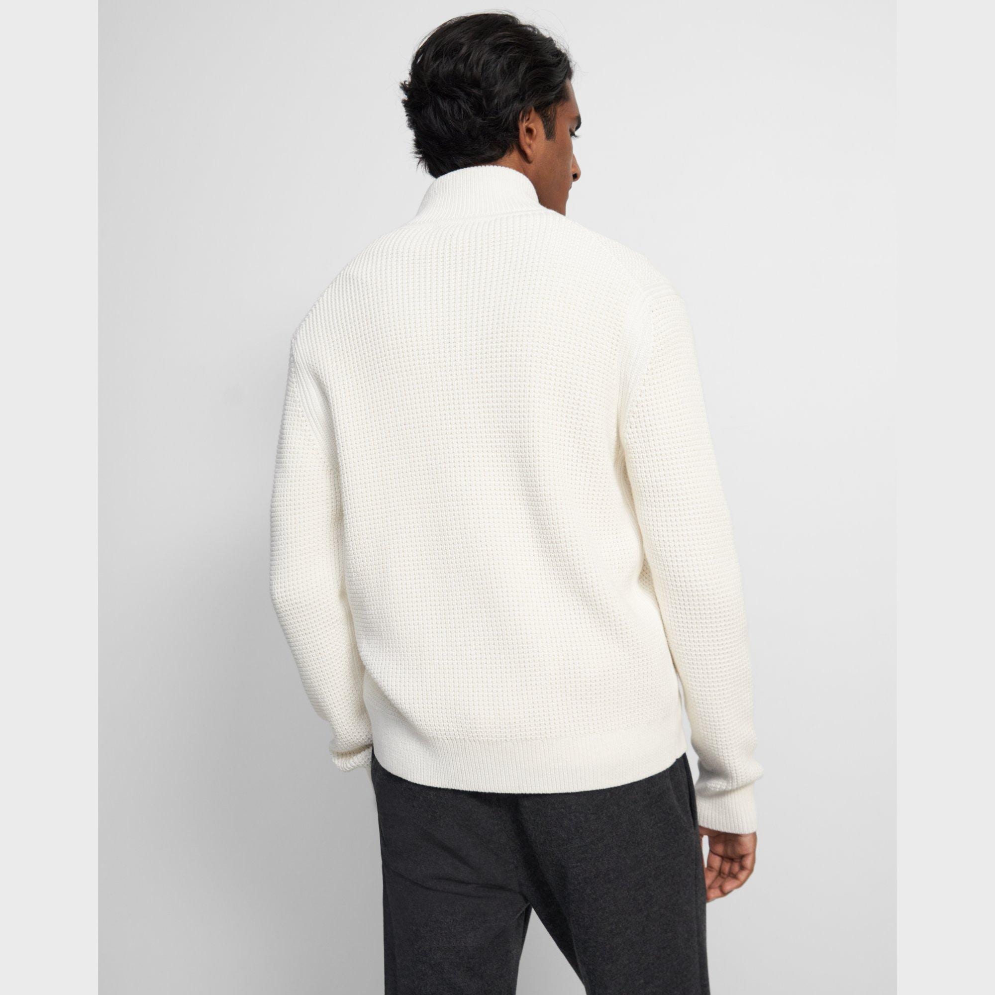 Full-Zip Sweater in Waffle Cotton-Cashmere