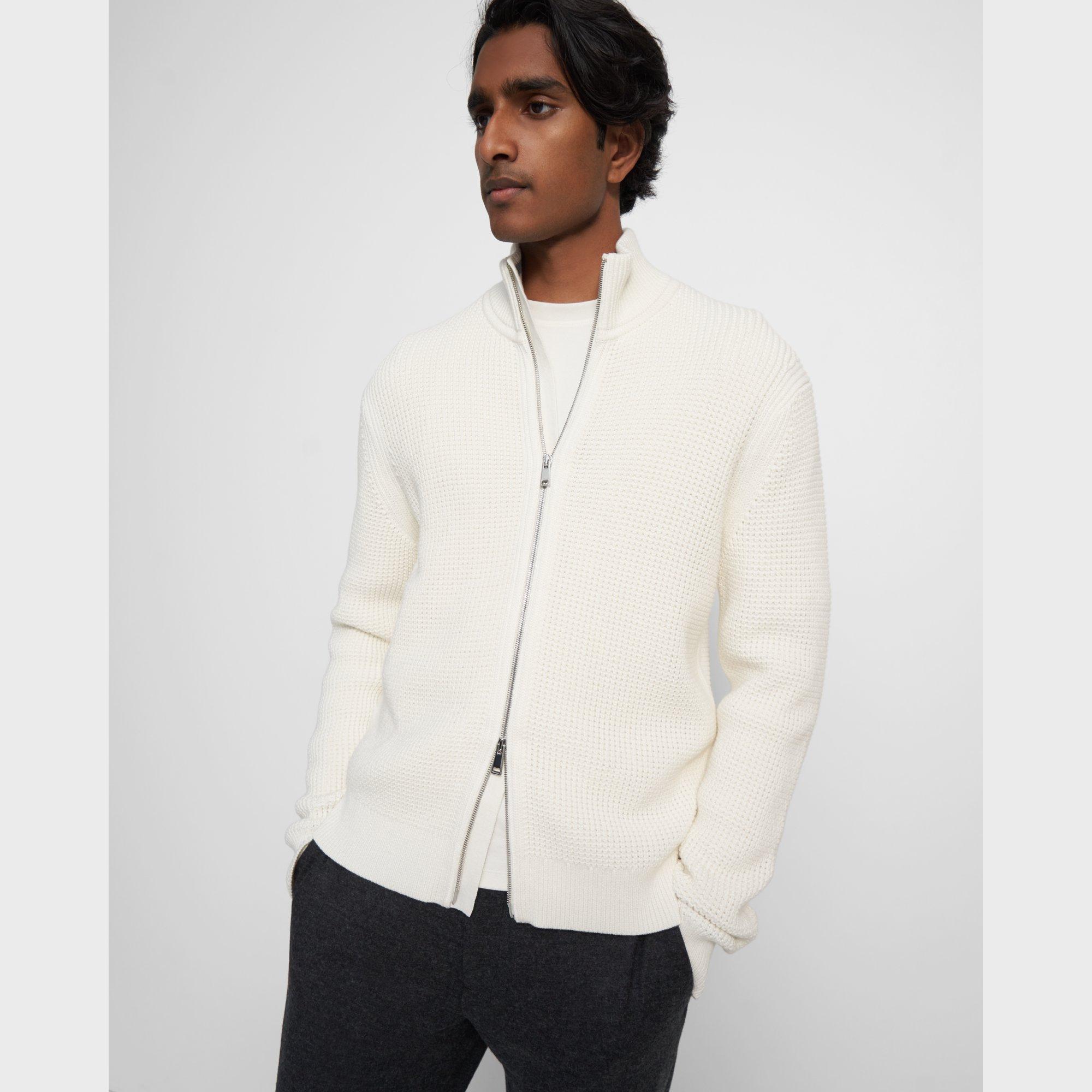 Full-Zip Sweater in Waffle Cotton-Cashmere