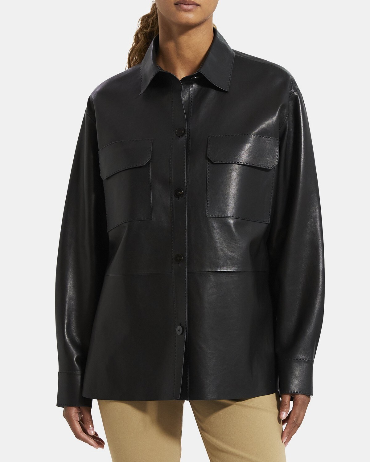 Patch Pocket Shirt Jacket in Smooth Leather