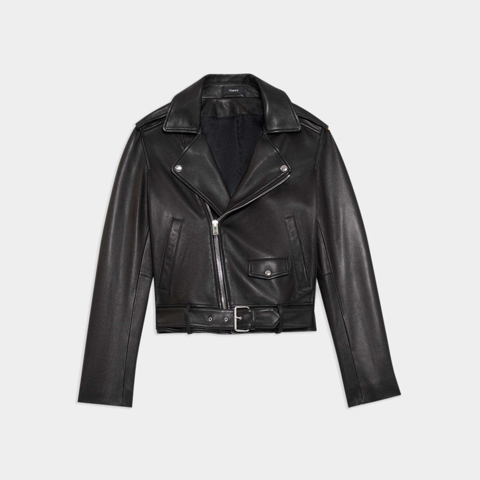 Black Leather Casual Moto Jacket | Theory