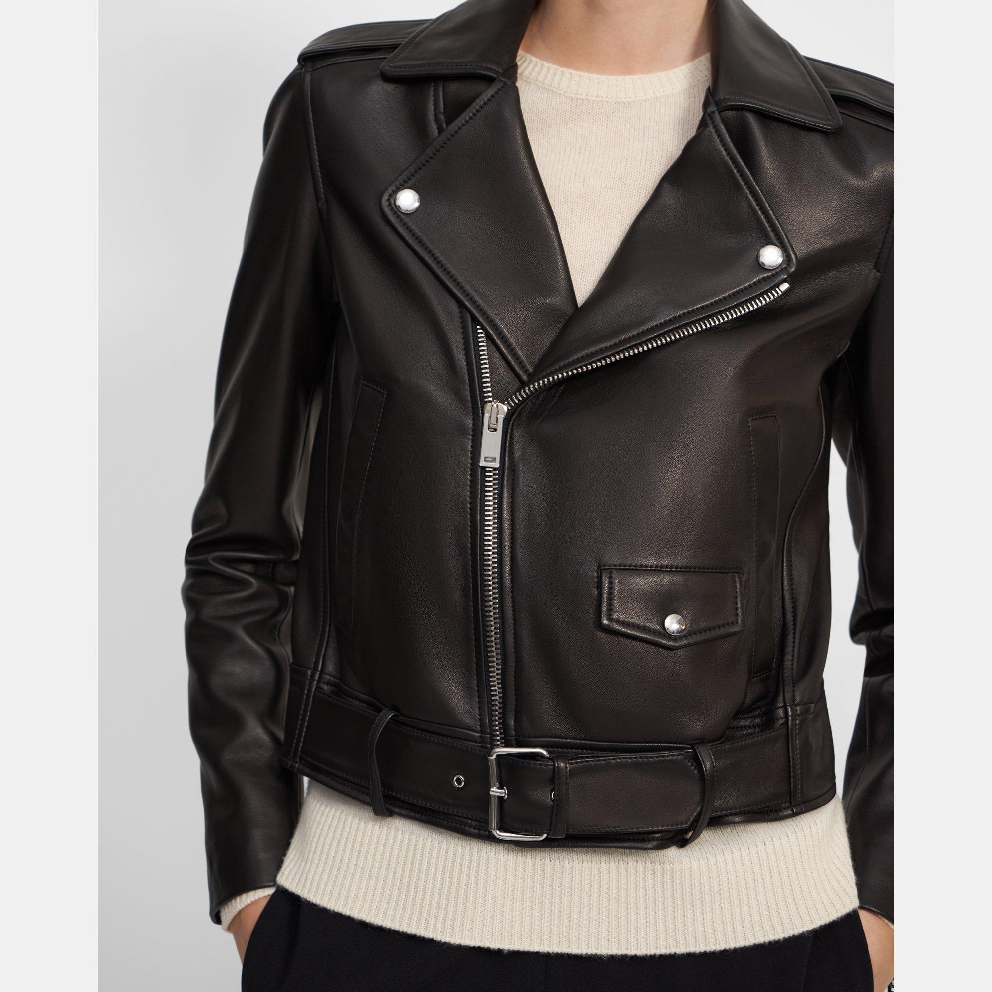 Black Leather Casual Moto Jacket | Theory