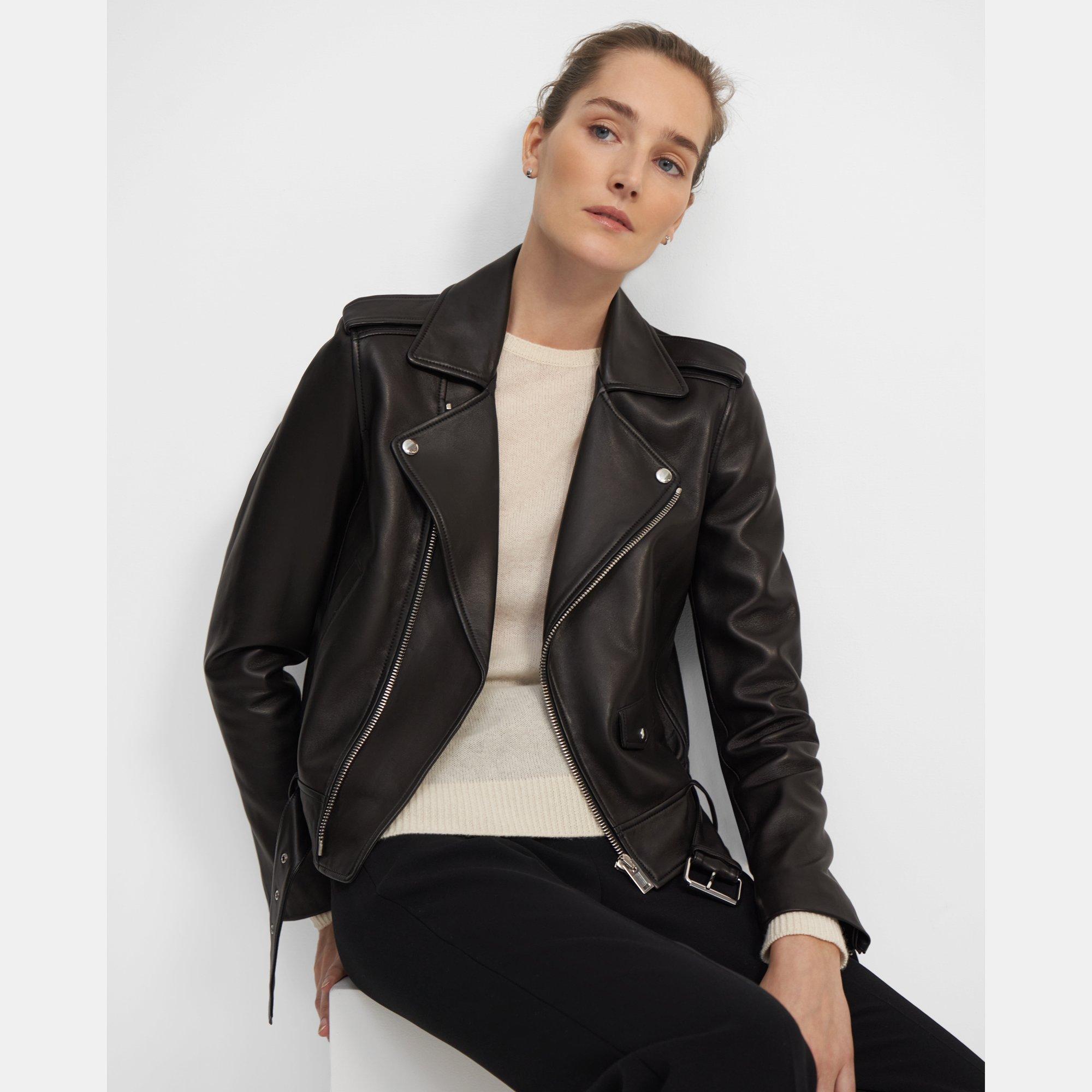 Black Leather Casual Moto Jacket | Theory