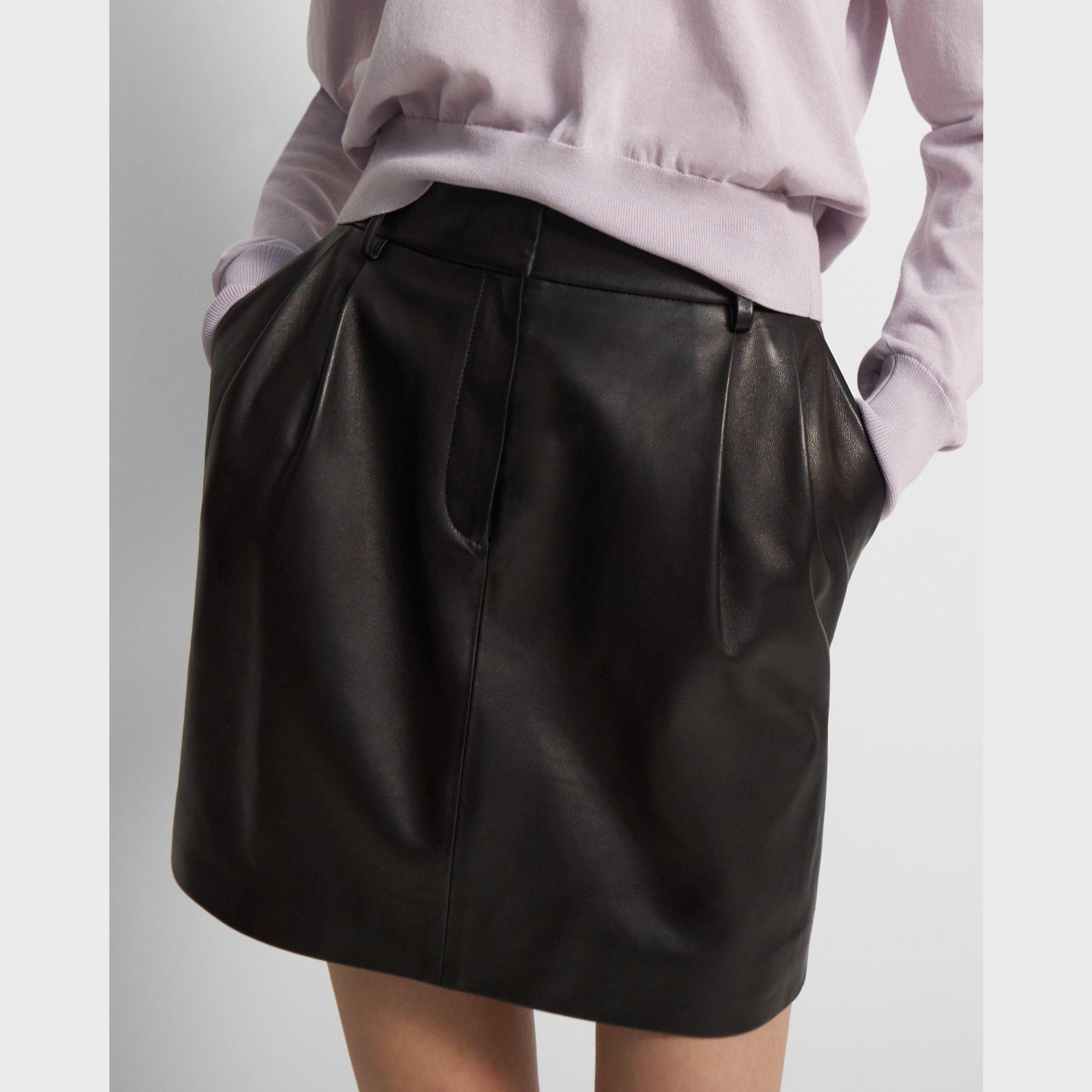 Leather Pleat Mini Skirt | Theory Outlet