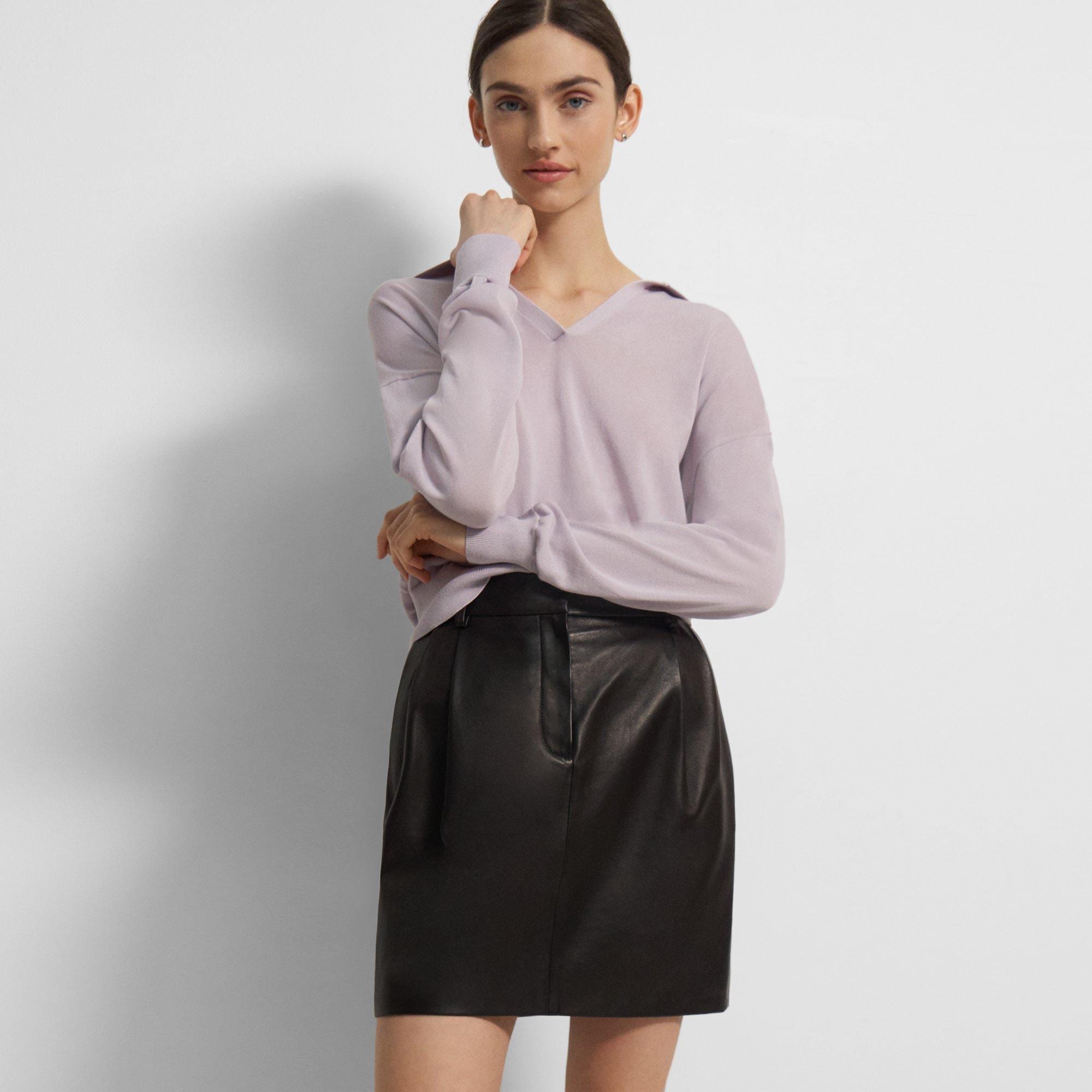 Leather Pleat Mini Skirt | Theory Outlet