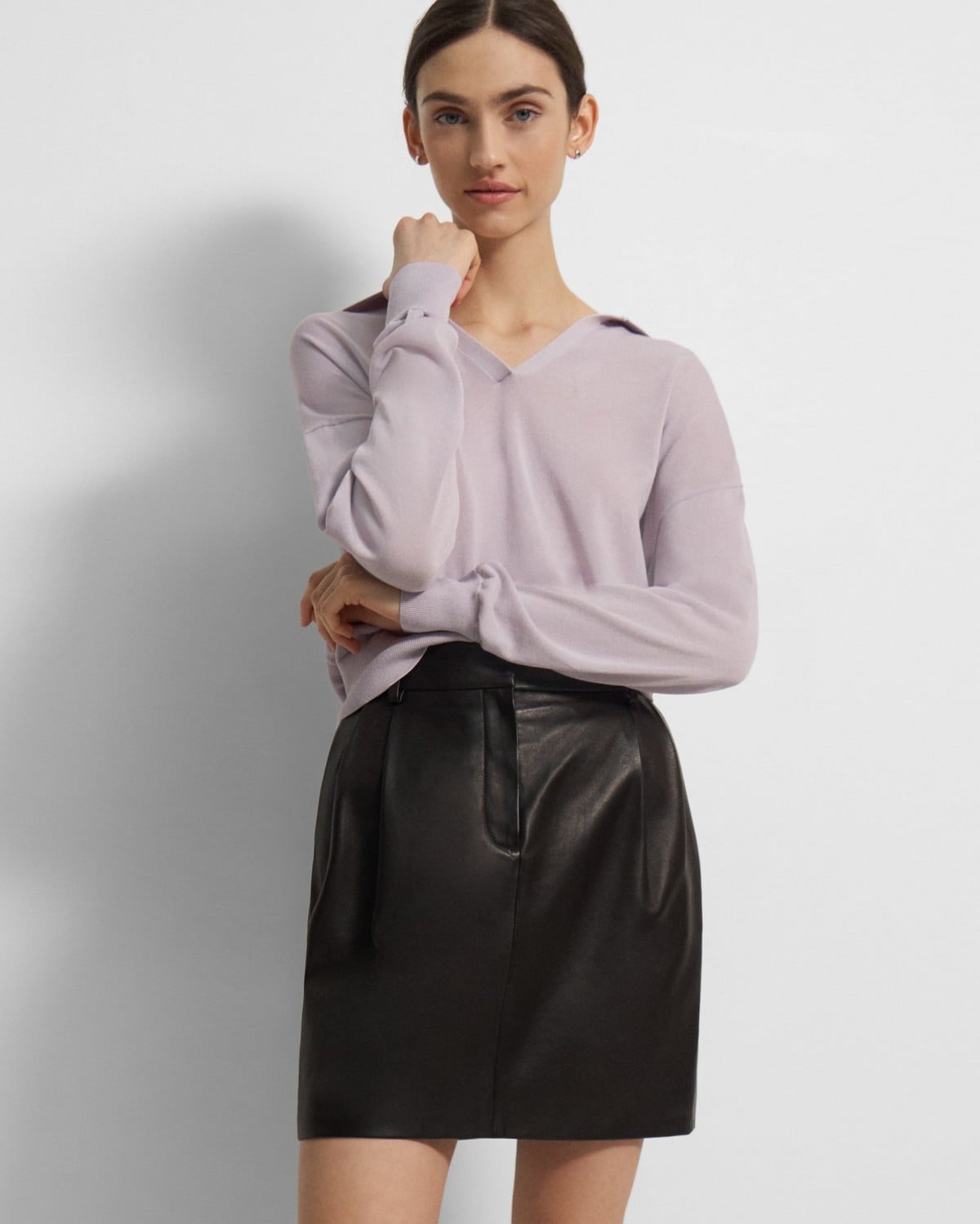 Pleat Mini Skirt in Leather