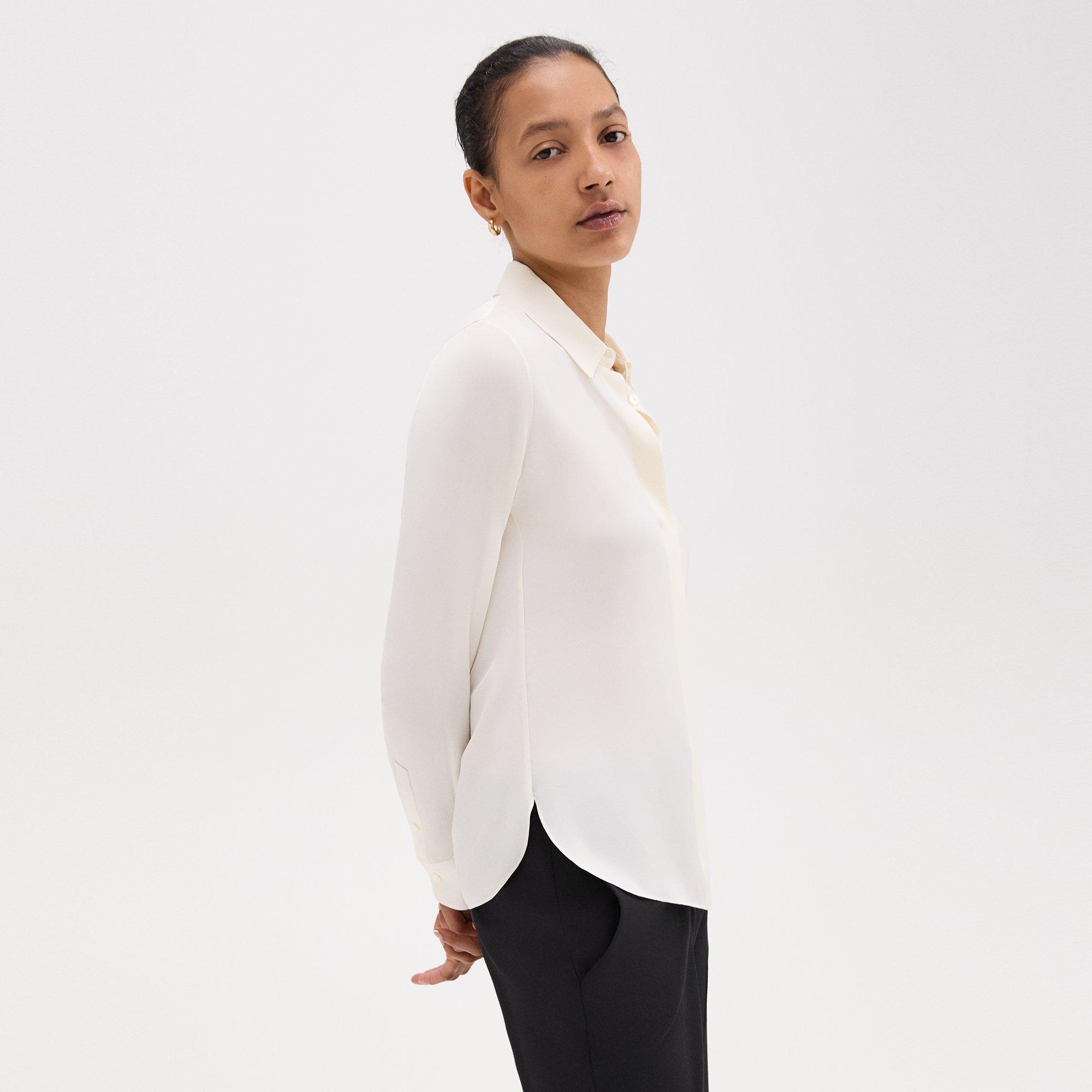 White Silk Georgette Fitted Shirt | Theory