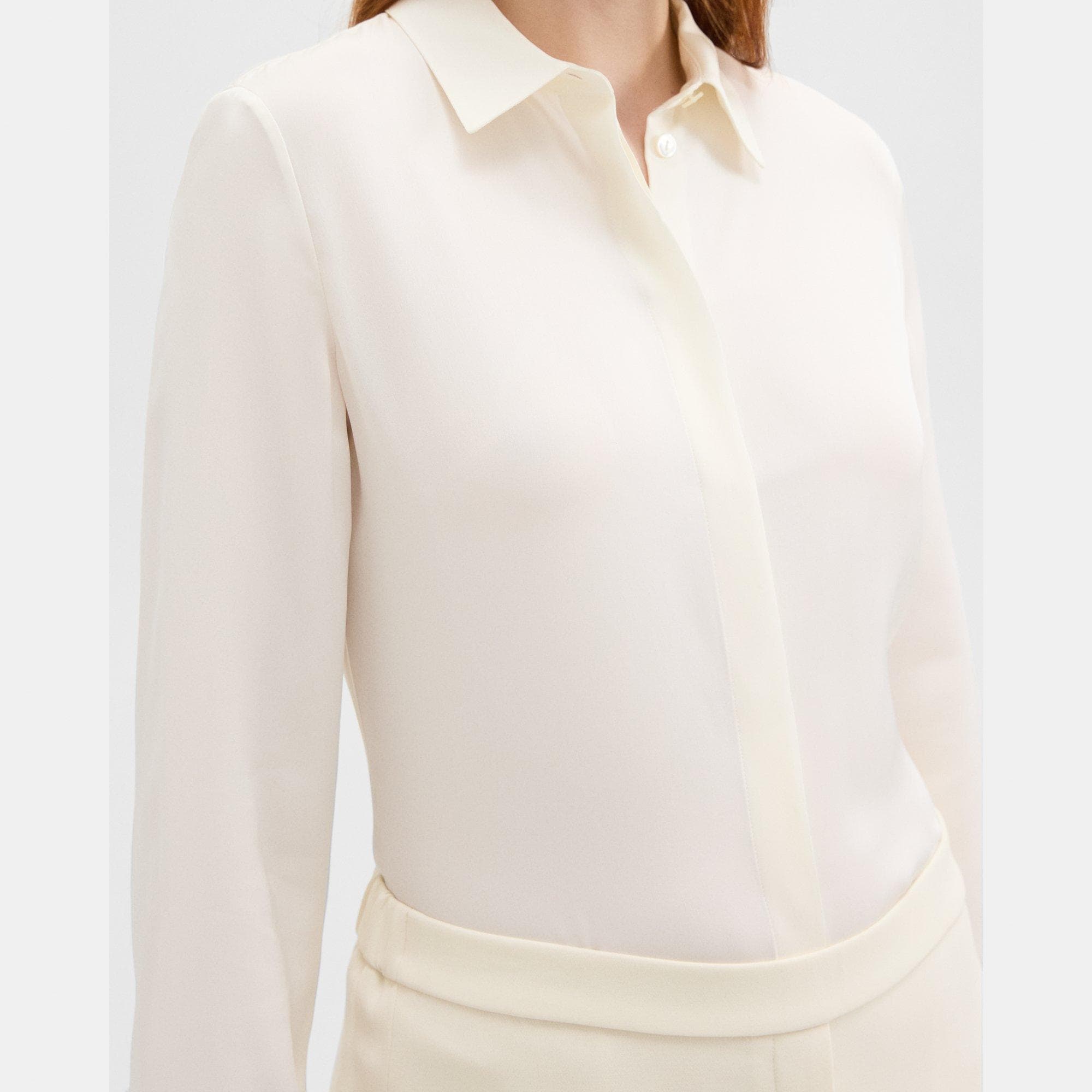 White Silk Georgette Fitted Shirt | Theory
