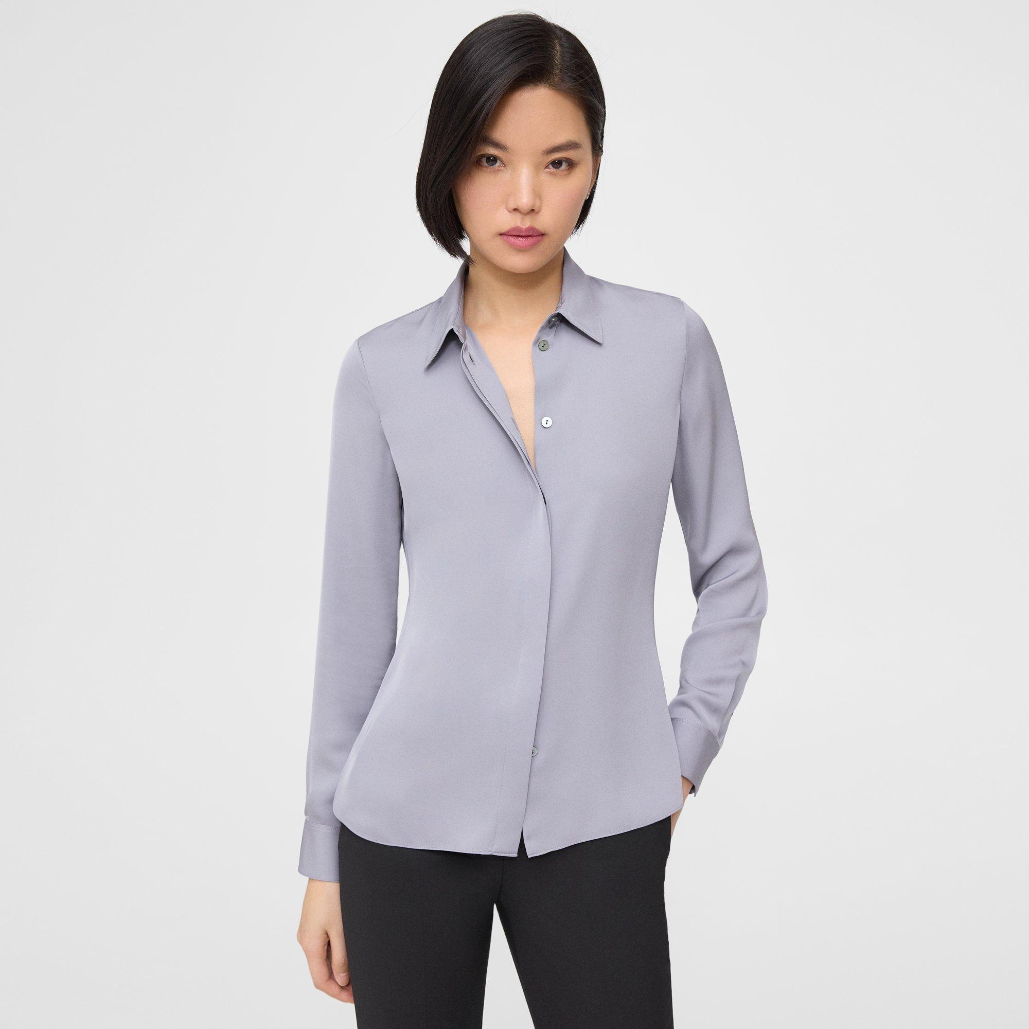 Purple Silk Georgette Fitted Shirt | Theory